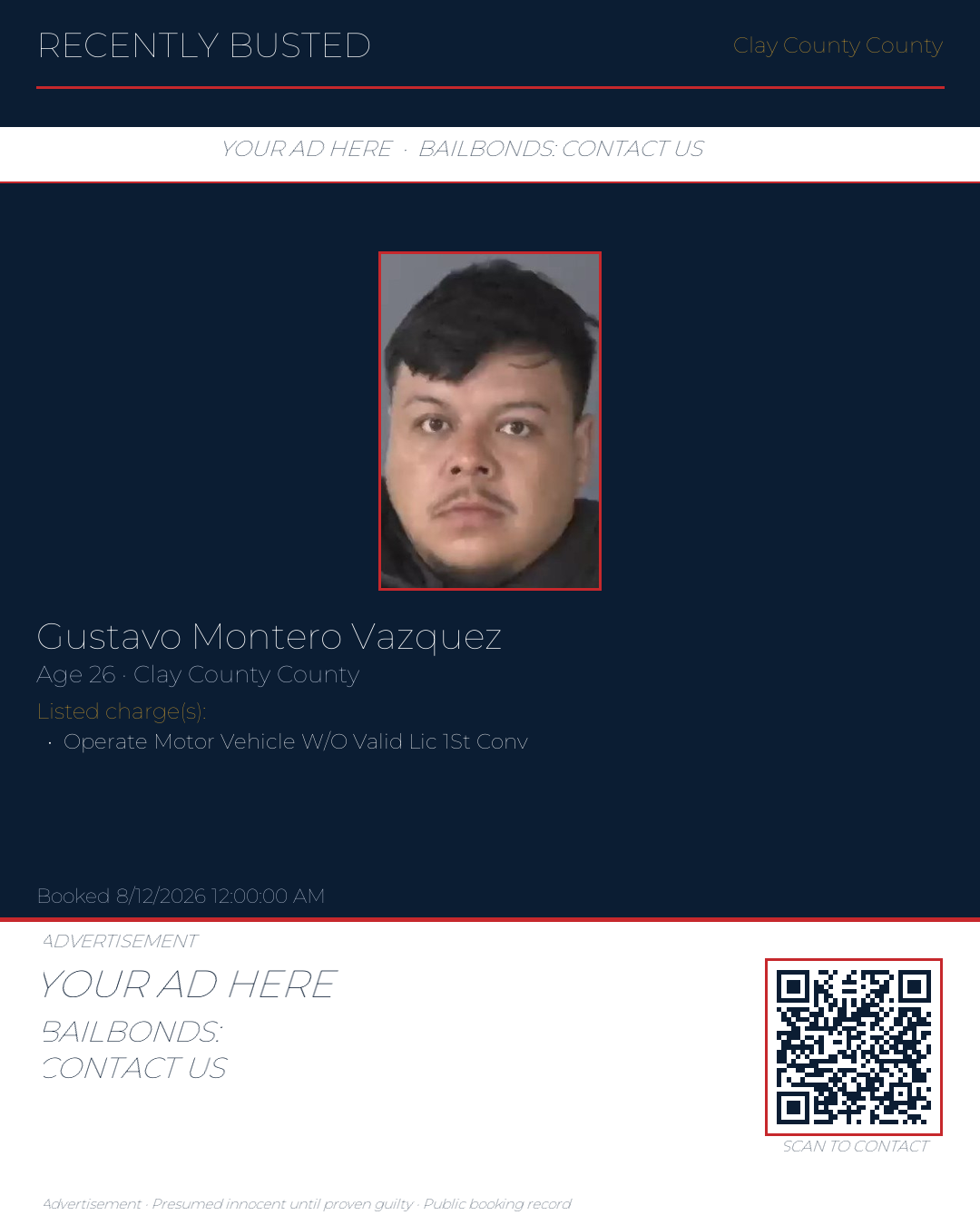 Arrest report - GUSTAVO MONTERO VAZQUEZ