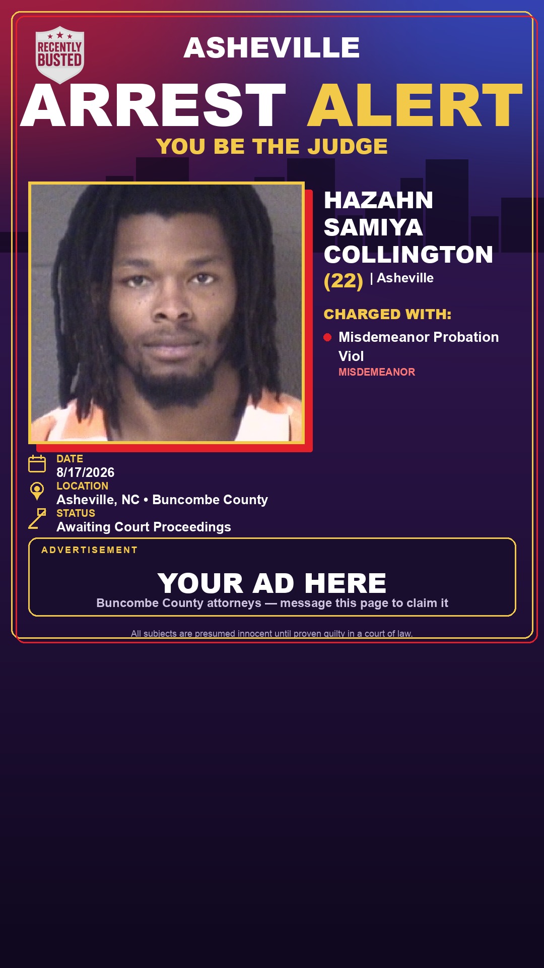Arrest report - HAZAHN SAMIYA COLLINGTON