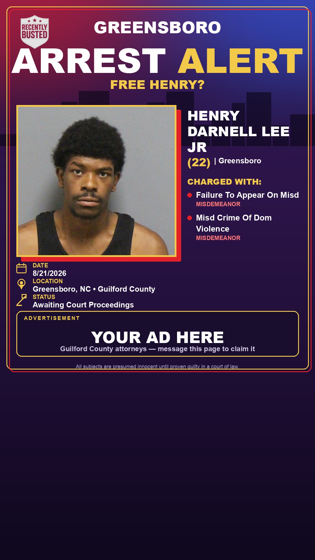 Arrest report - HENRY DARNELL LEE JR