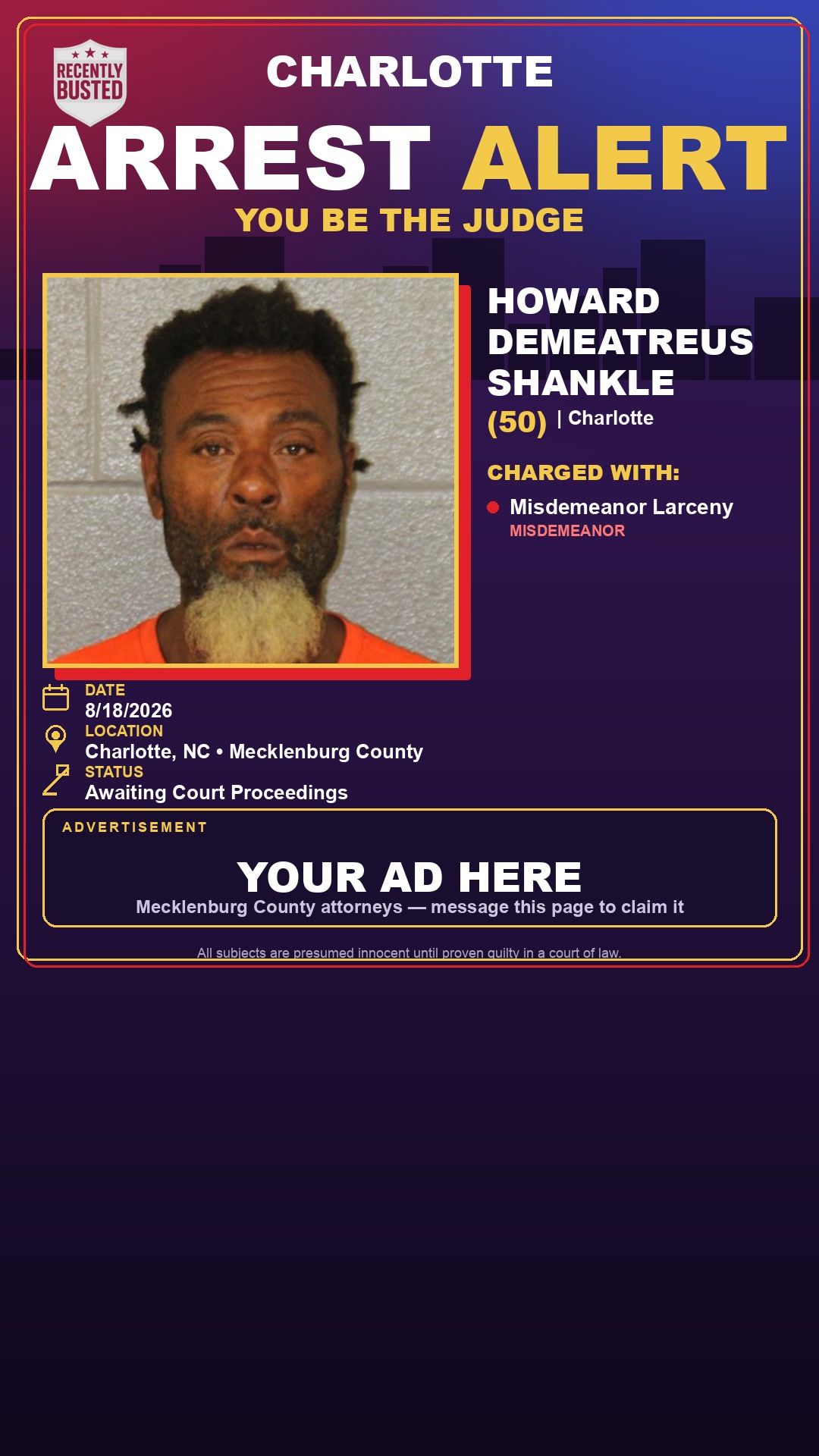 Arrest report - HOWARD DEMEATREUS SHANKLE