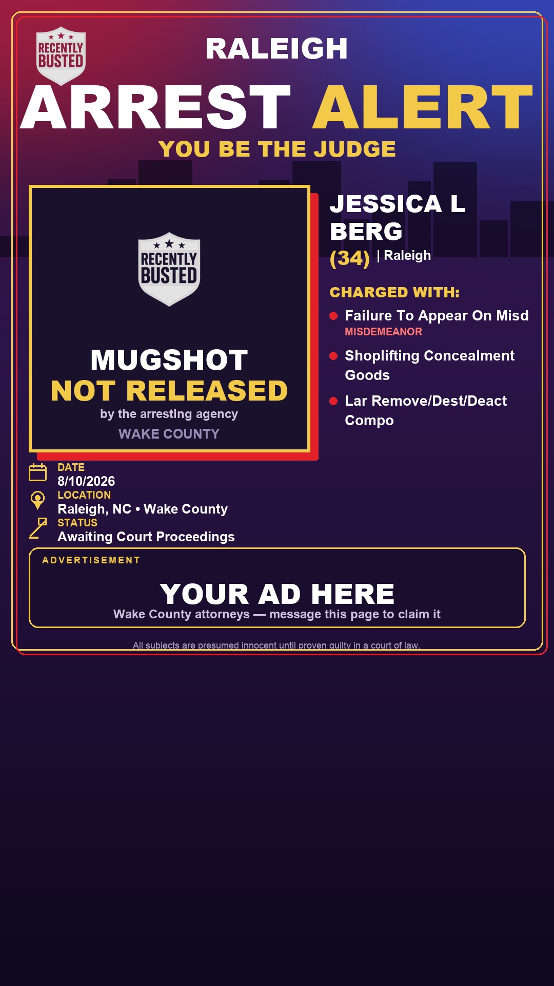 Arrest report - JESSICA L BERG