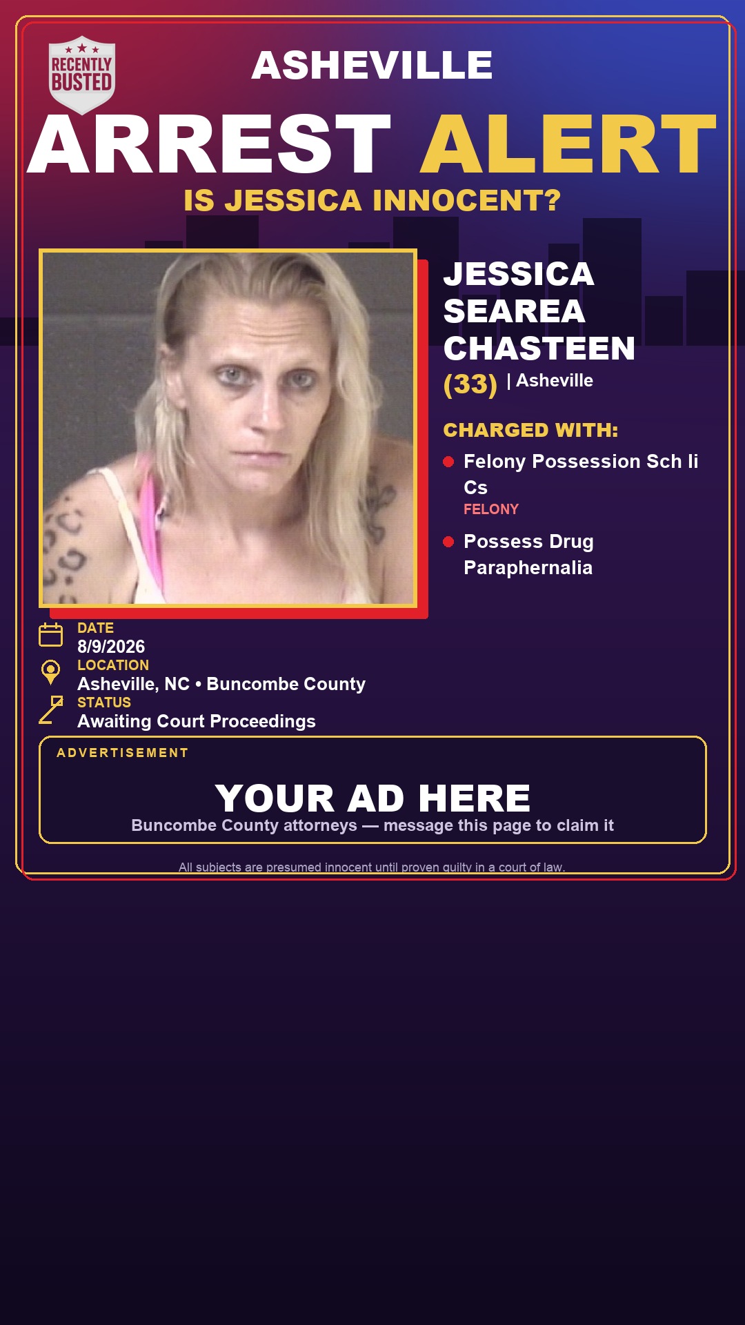 Arrest report - JESSICA SEAREA CHASTEEN