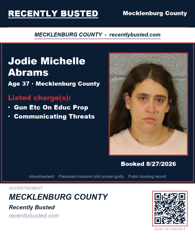 JODIE MICHELLE ABRAMS — arrest record card, Recently Busted