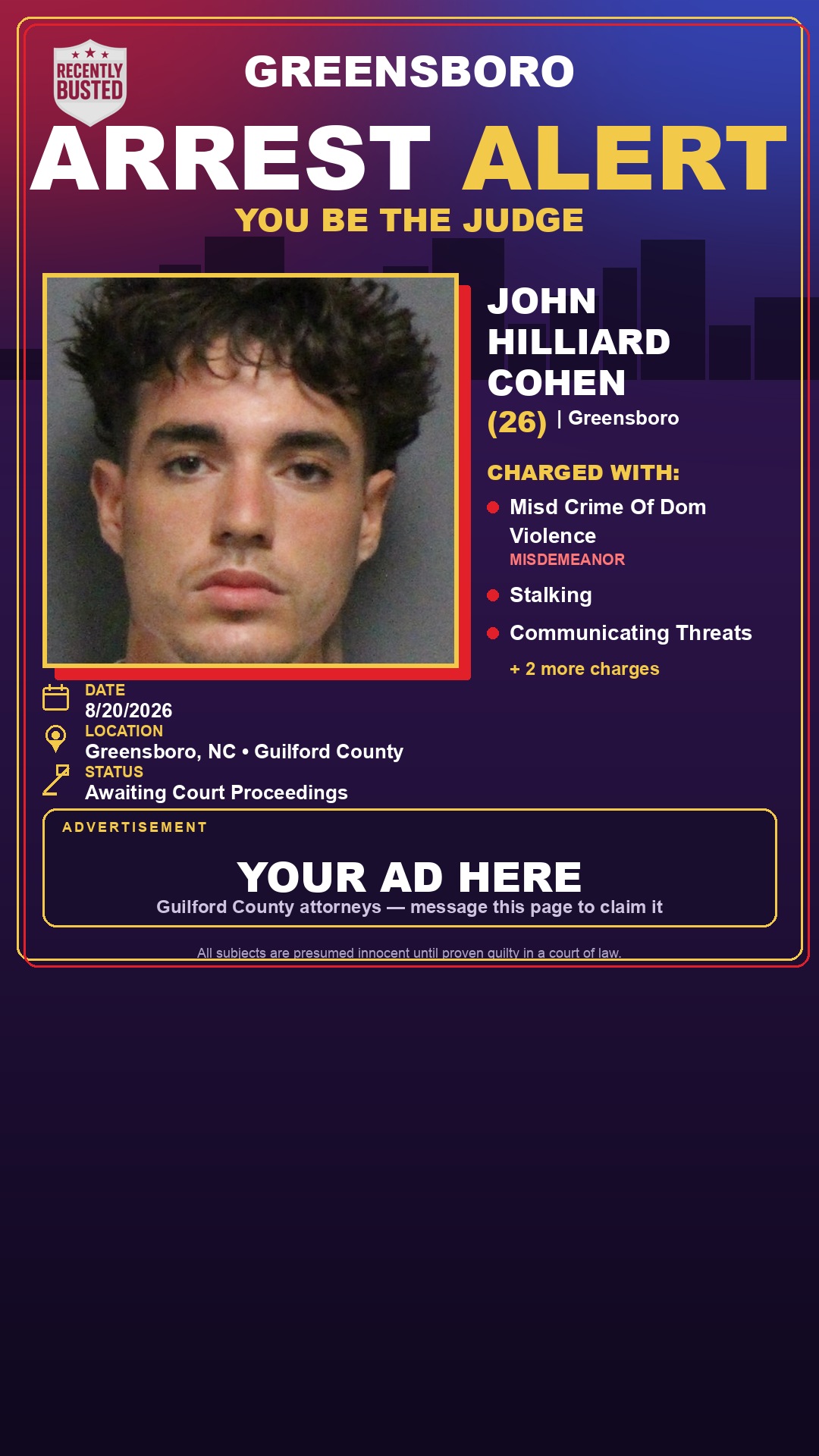 Arrest report - JOHN HILLIARD COHEN