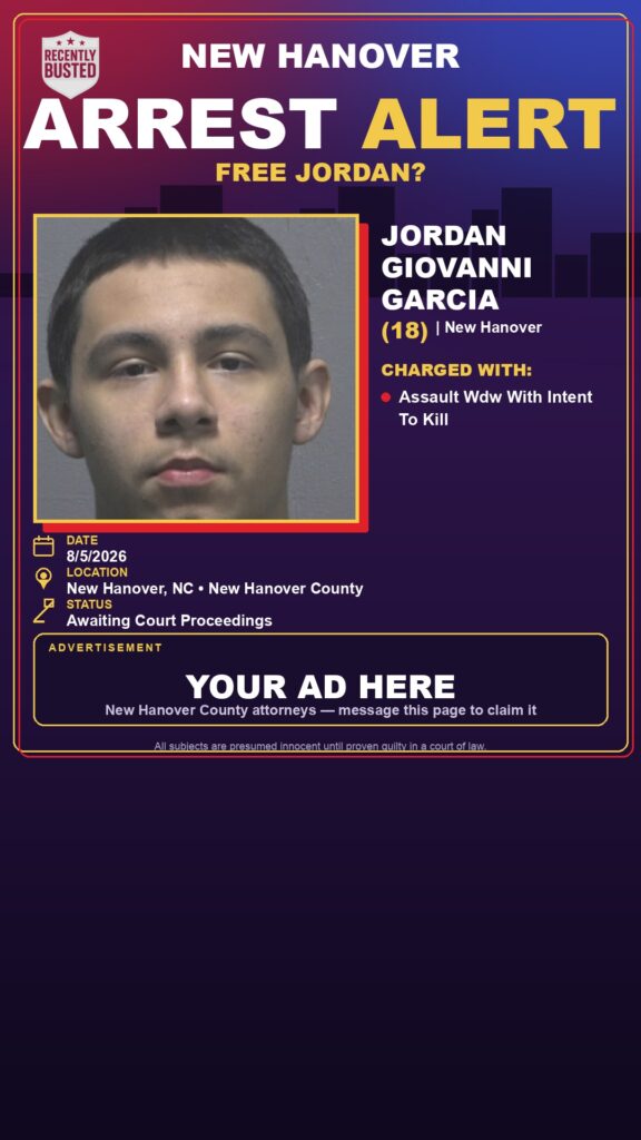 JORDAN GIOVANNI GARCIA — arrest record card, Recently Busted