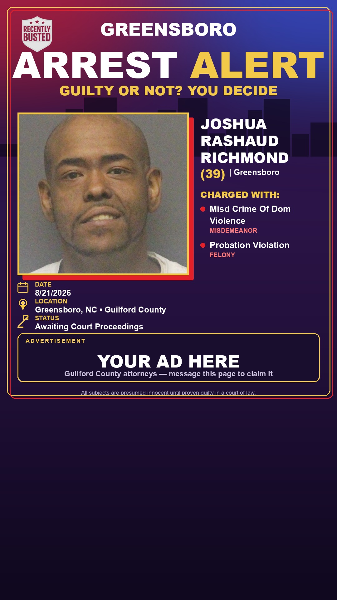 Arrest report - JOSHUA RASHAUD RICHMOND