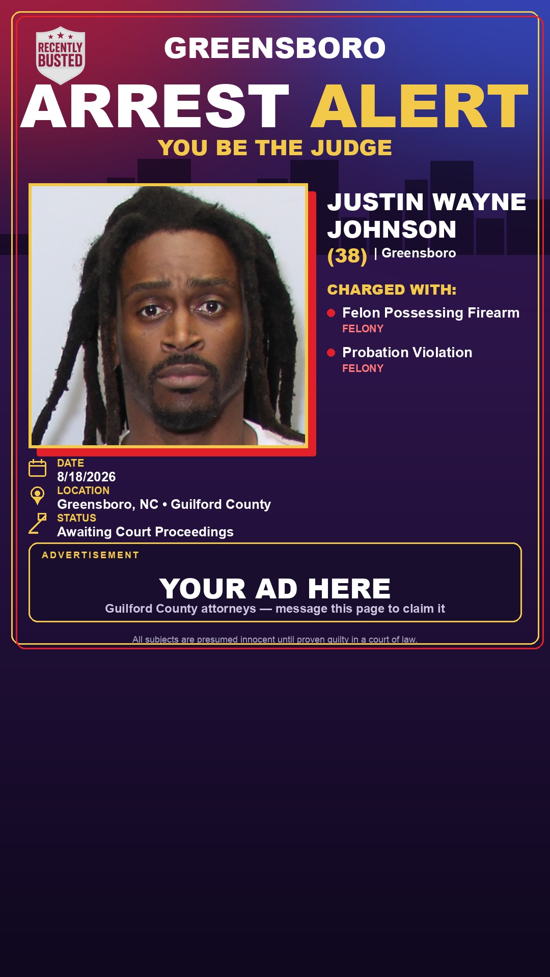 Arrest report - JUSTIN WAYNE JOHNSON