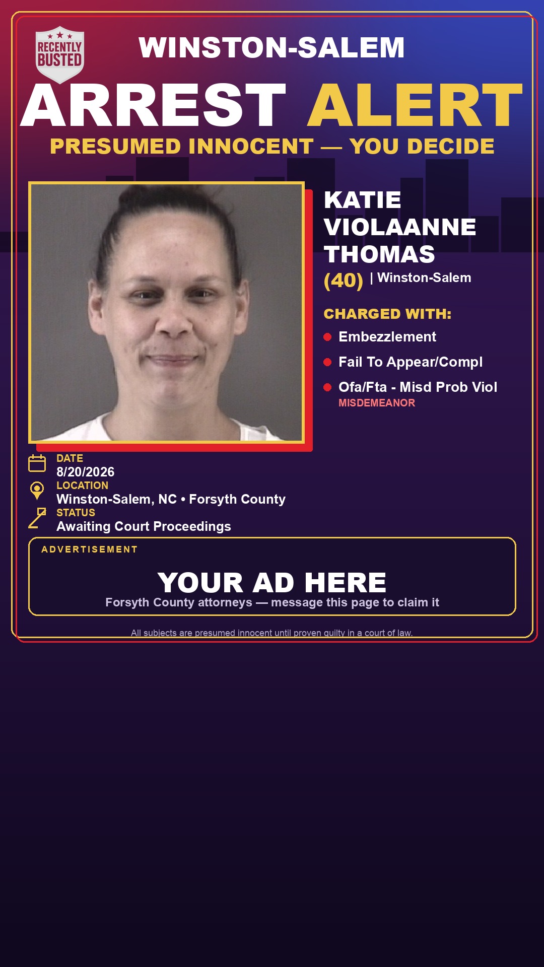 Arrest report - KATIE VIOLAANNE THOMAS
