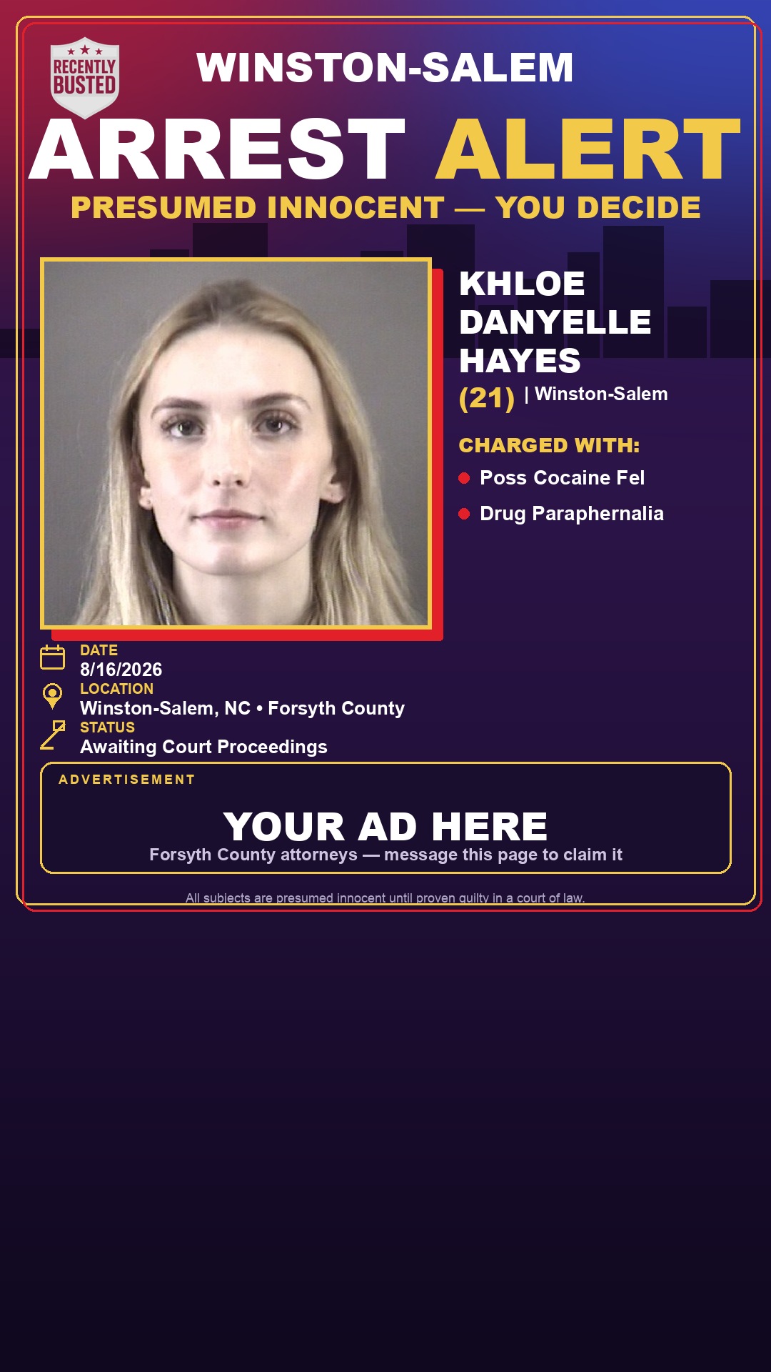 Arrest report - KHLOE DANYELLE HAYES