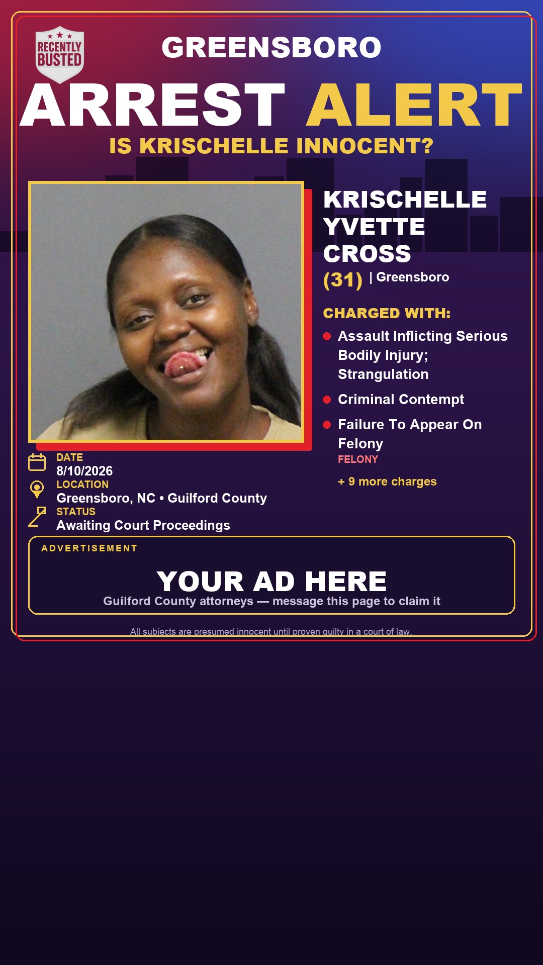 Arrest report - KRISCHELLE YVETTE CROSS