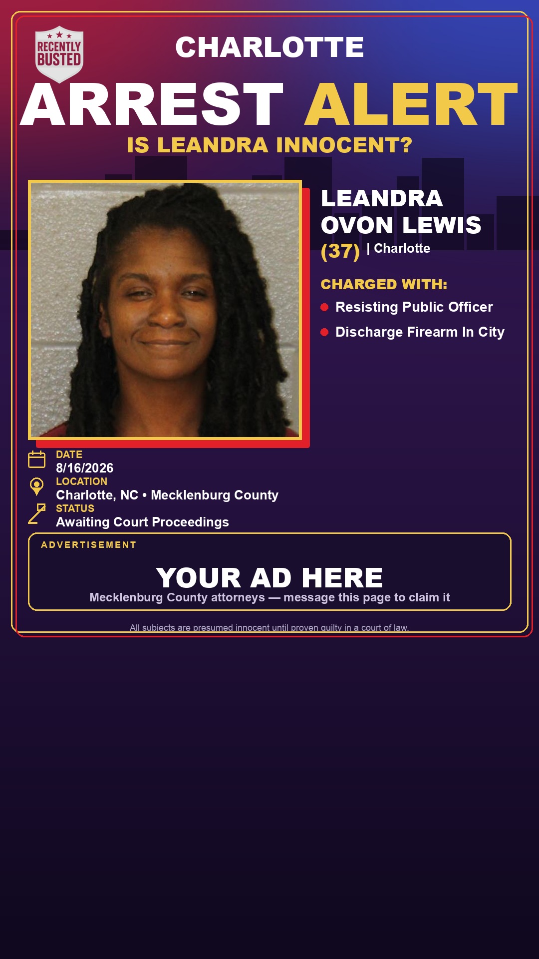 Arrest report - LEANDRA OVON LEWIS