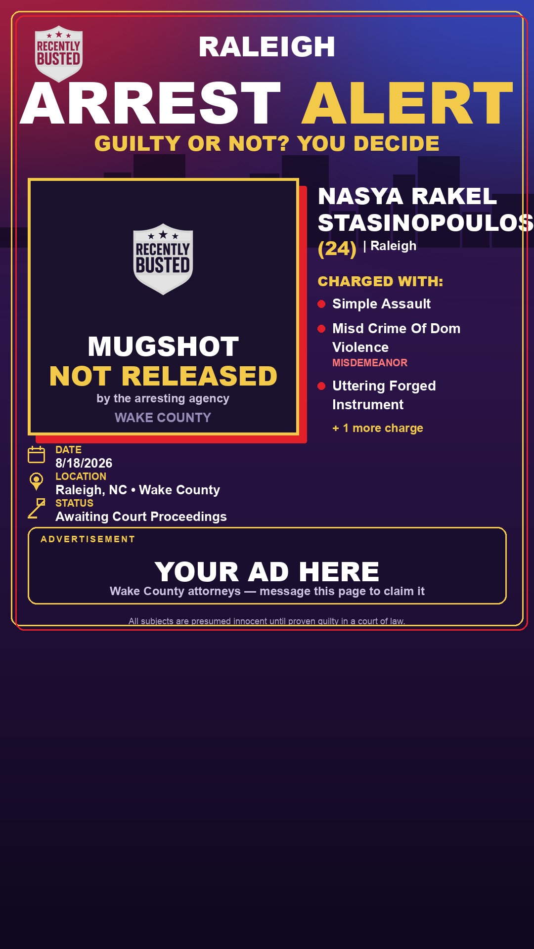 Arrest report - NASYA RAKEL STASINOPOULOS