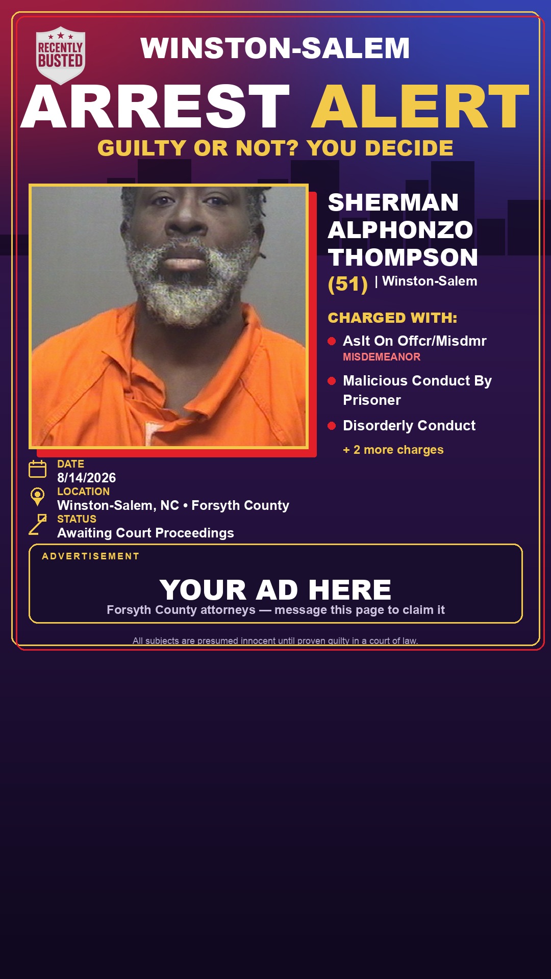 Arrest report - SHERMAN ALPHONZO THOMPSON