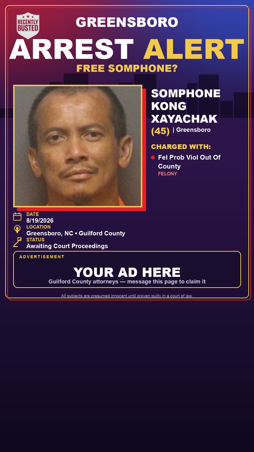 Arrest report - SOMPHONE KONG XAYACHAK