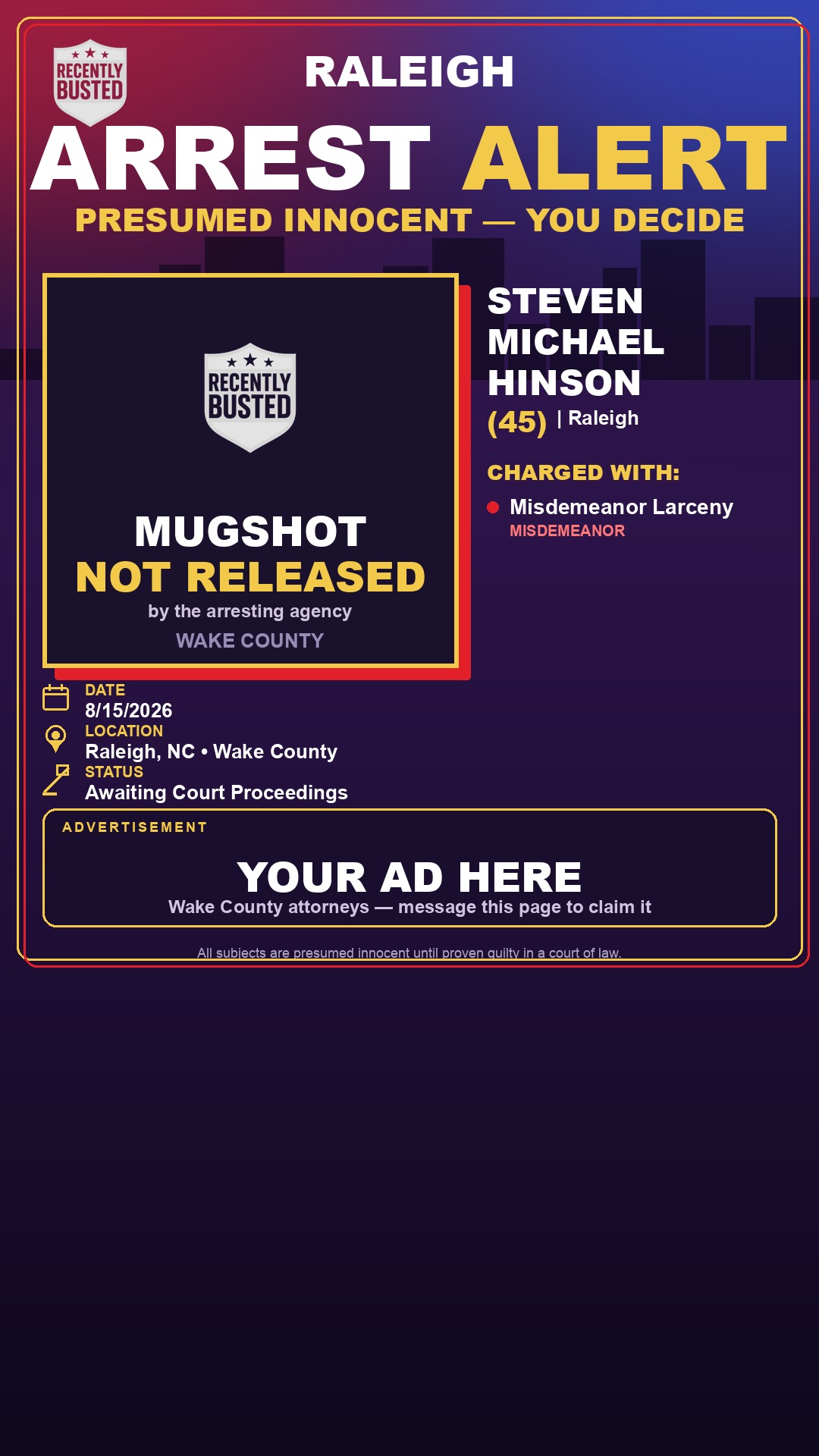 Arrest report - STEVEN MICHAEL HINSON