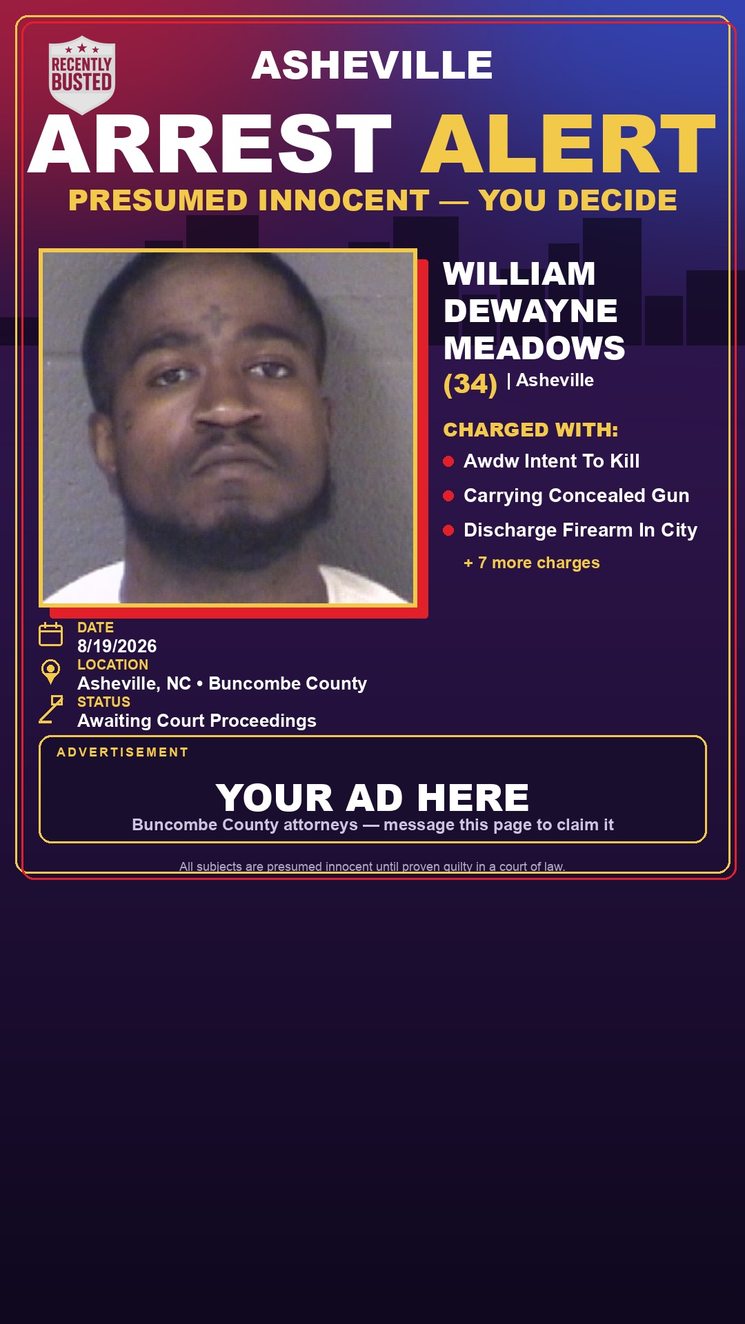 Arrest report - WILLIAM DEWAYNE MEADOWS