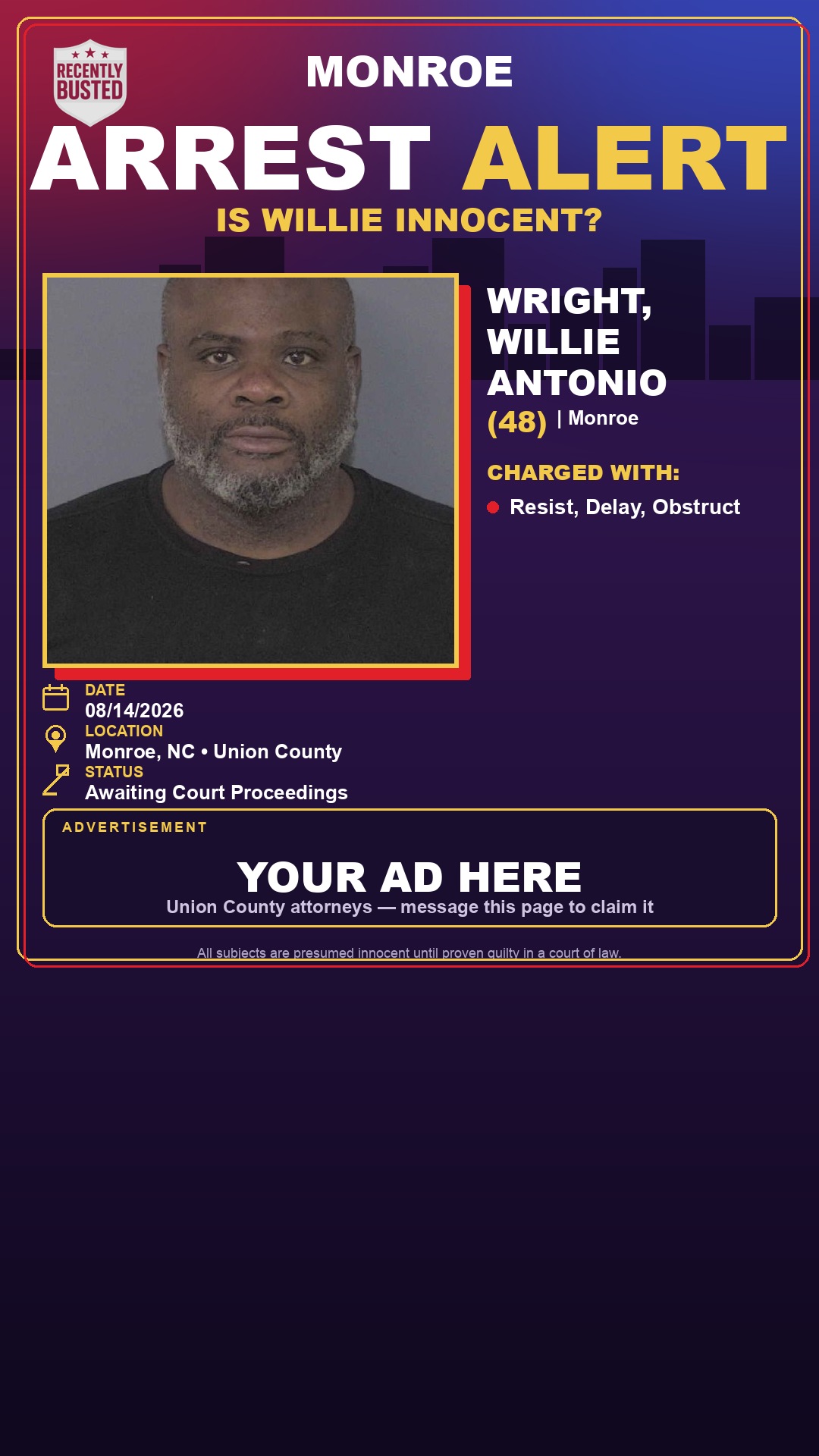 Arrest report - WRIGHT, WILLIE ANTONIO