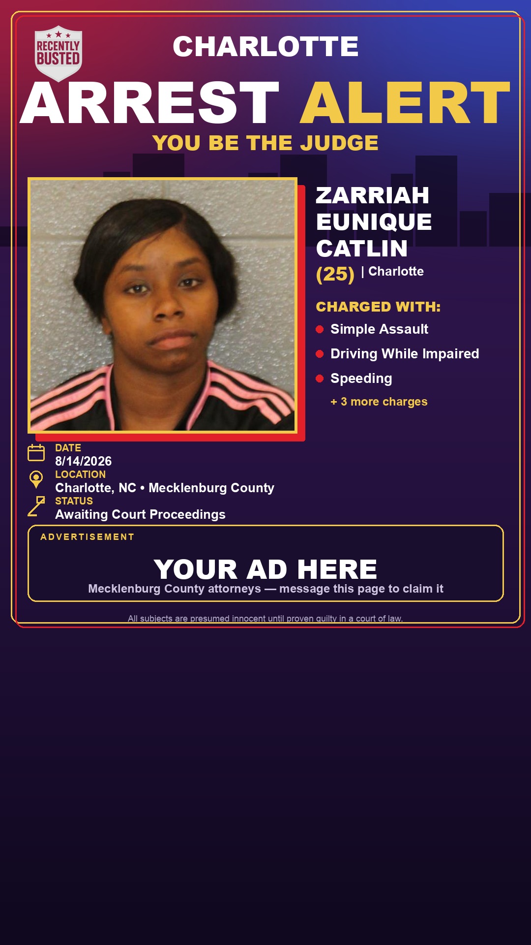 Arrest report - ZARRIAH EUNIQUE CATLIN