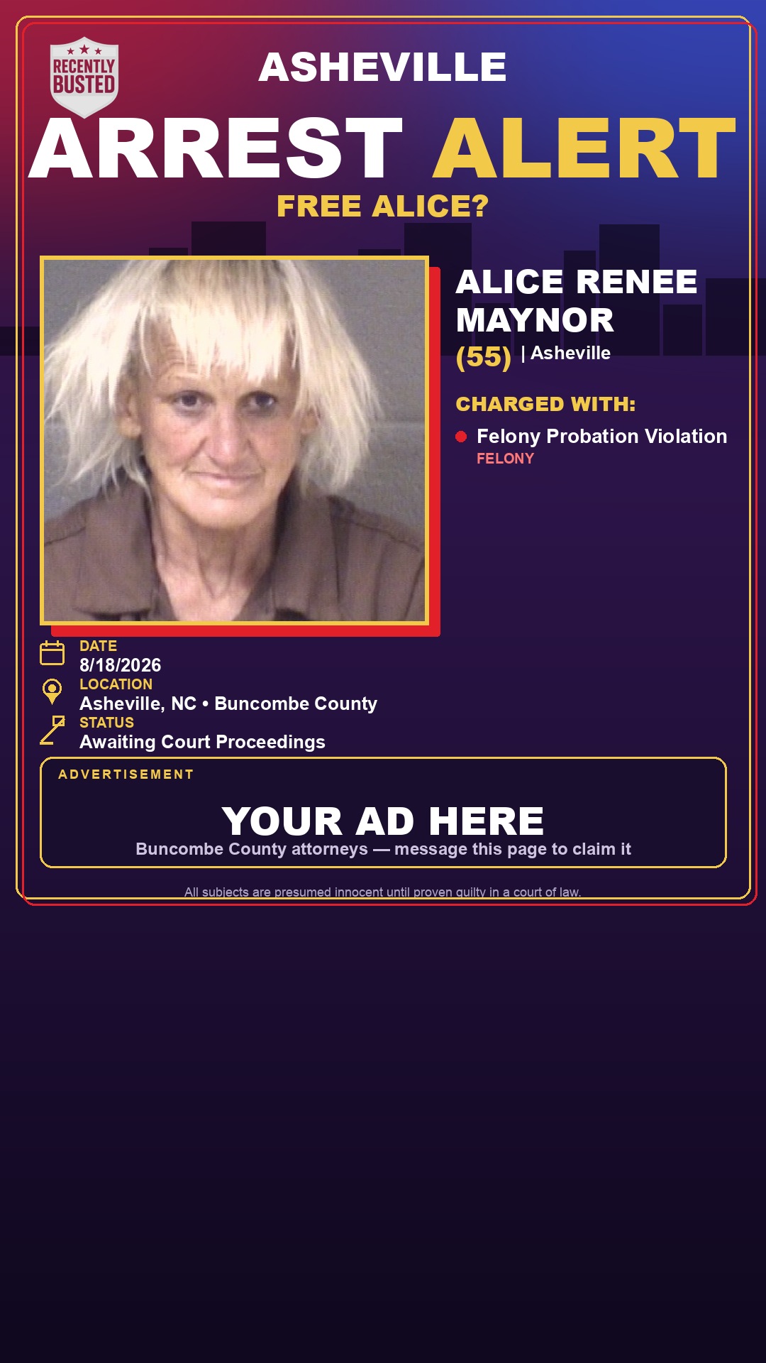 Arrest report - ALICE RENEE MAYNOR