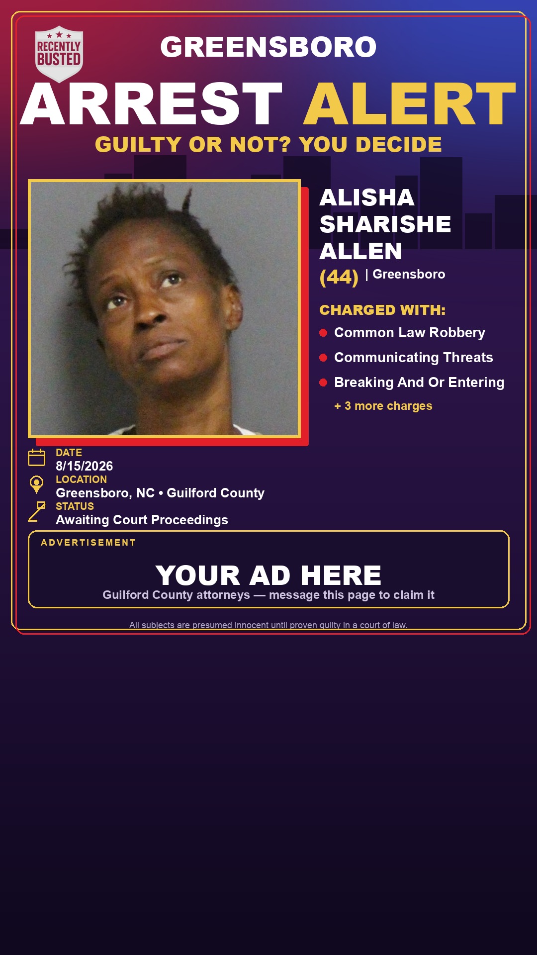 Arrest report - ALISHA SHARISHE ALLEN