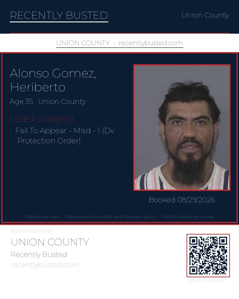 ALONSO GOMEZ, HERIBERTO — arrest record card, Union County, North Carolina