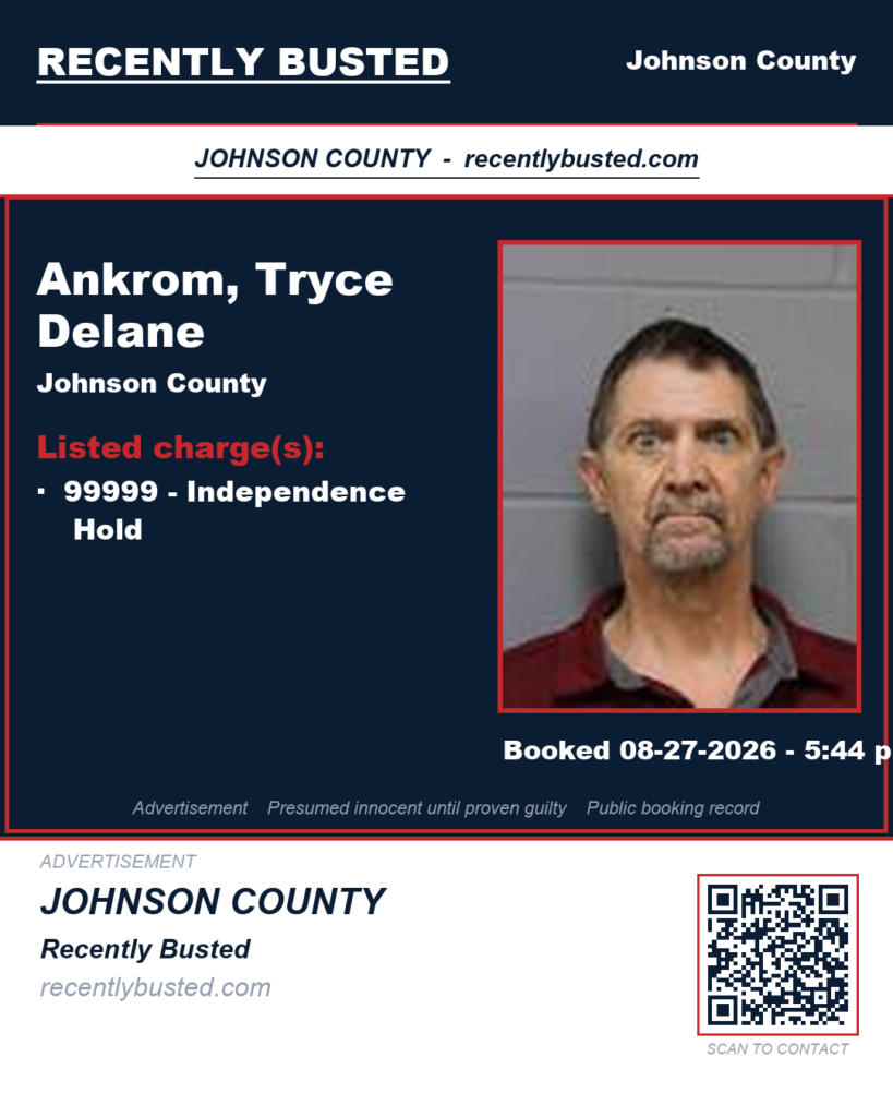 ANKROM, TRYCE DELANE — arrest record card, Recently Busted