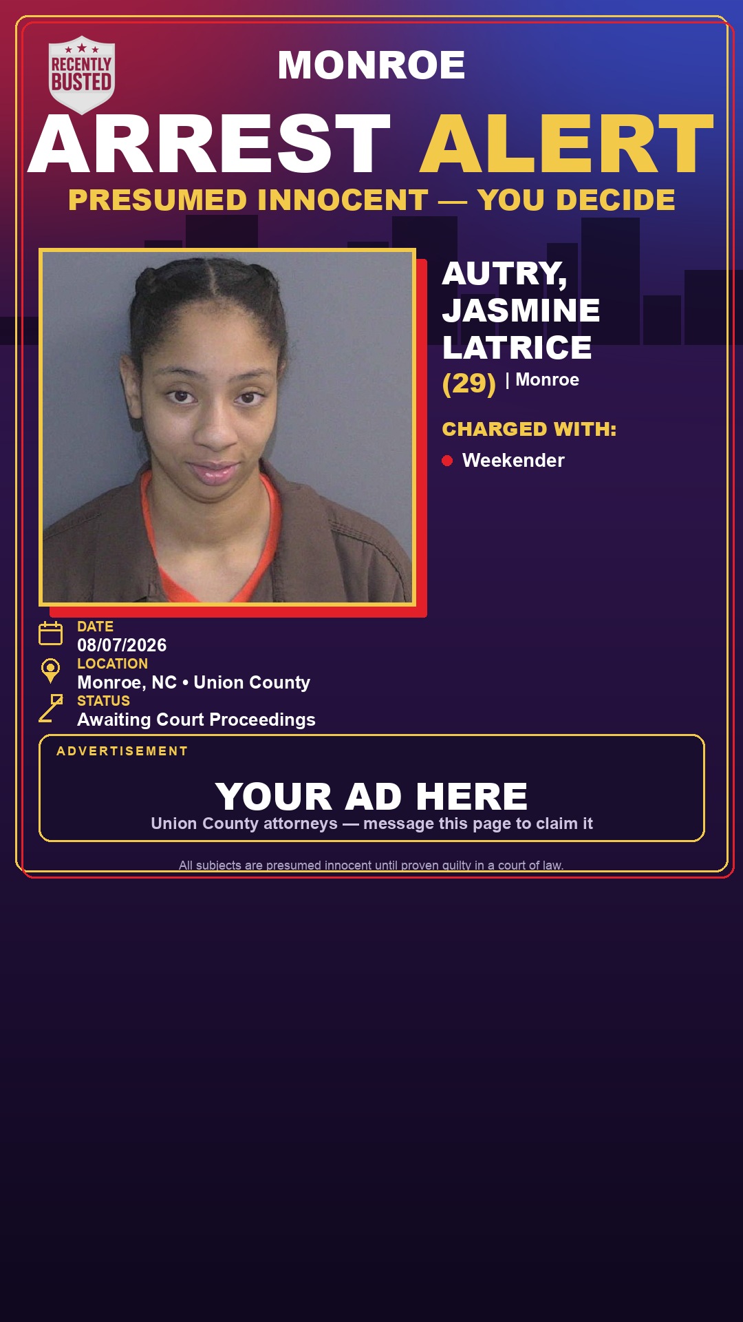 Arrest report - AUTRY, JASMINE LATRICE