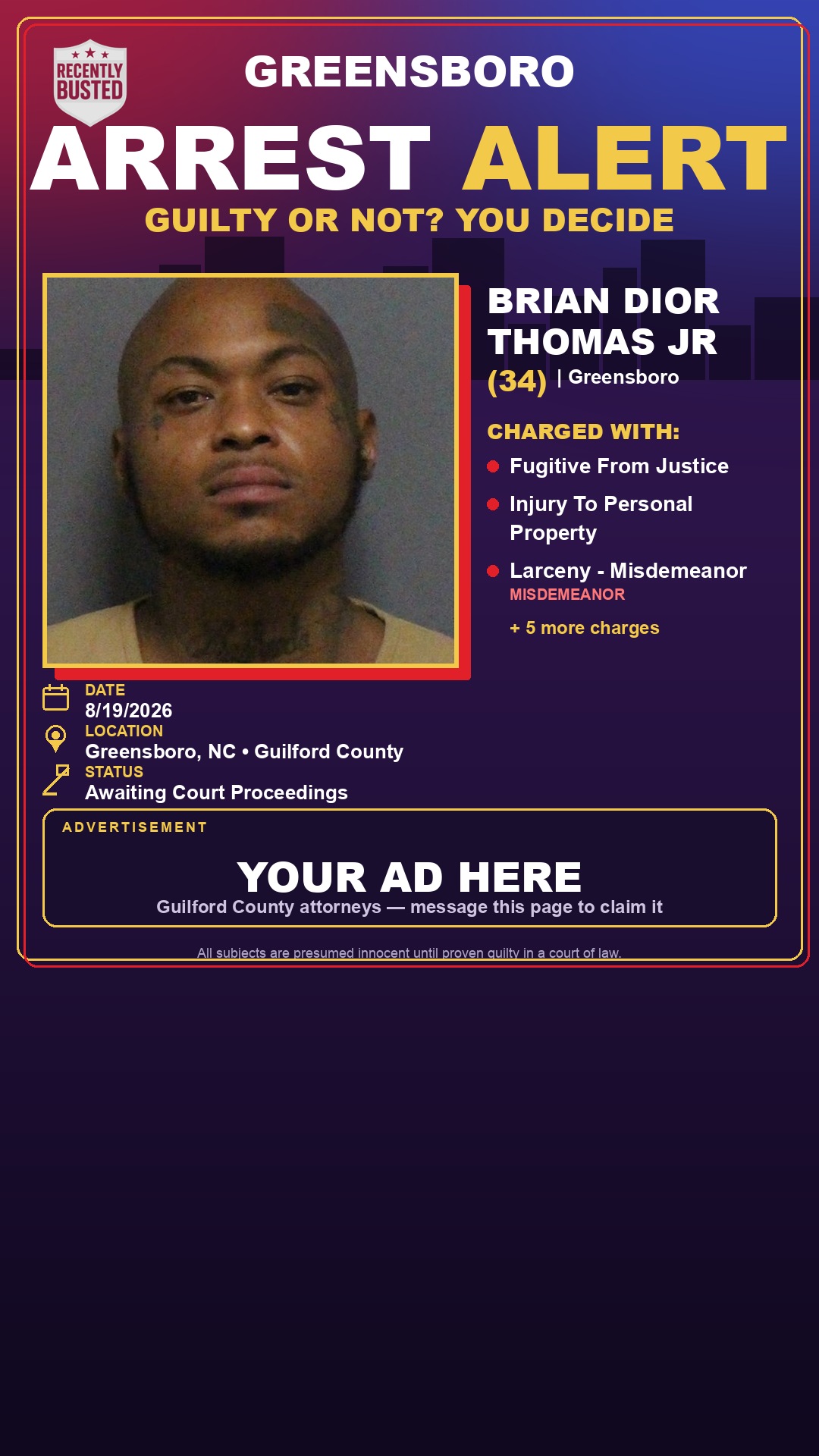 Arrest report - BRIAN DIOR THOMAS JR