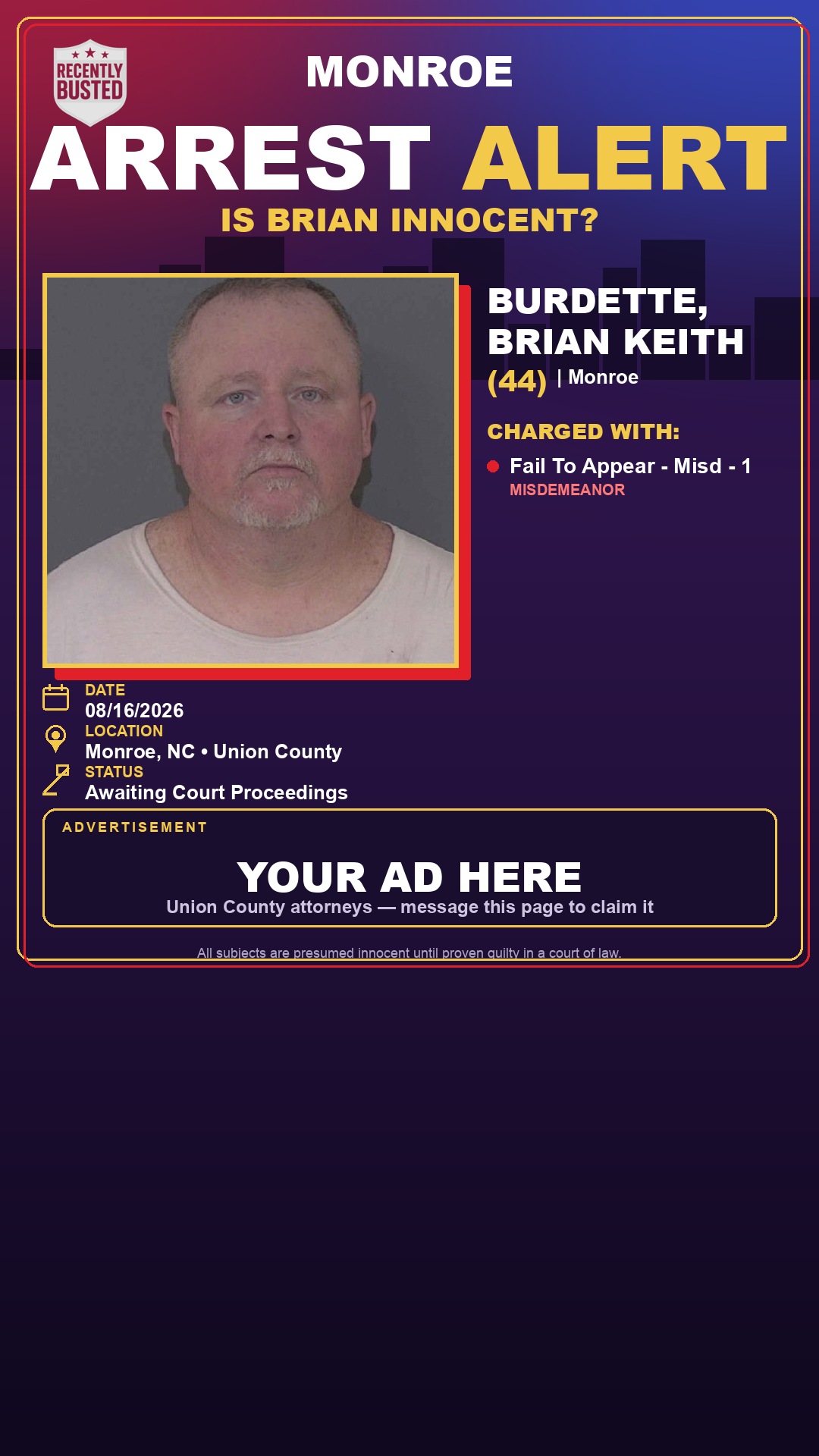 Arrest report - BURDETTE, BRIAN KEITH