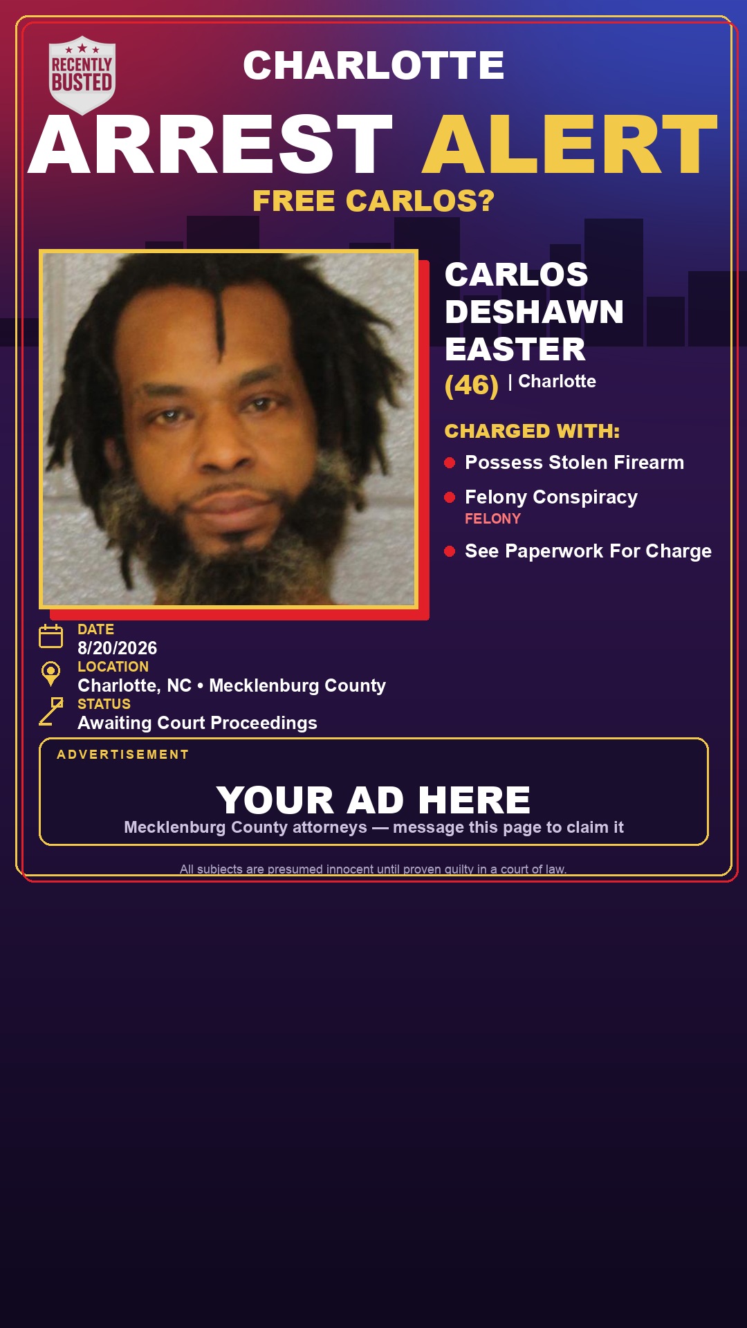 Arrest report - CARLOS DESHAWN EASTER