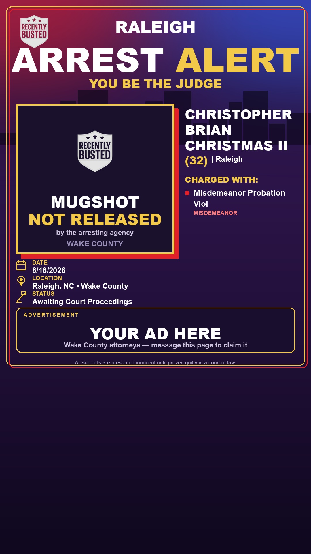 Arrest report - CHRISTOPHER BRIAN CHRISTMAS II