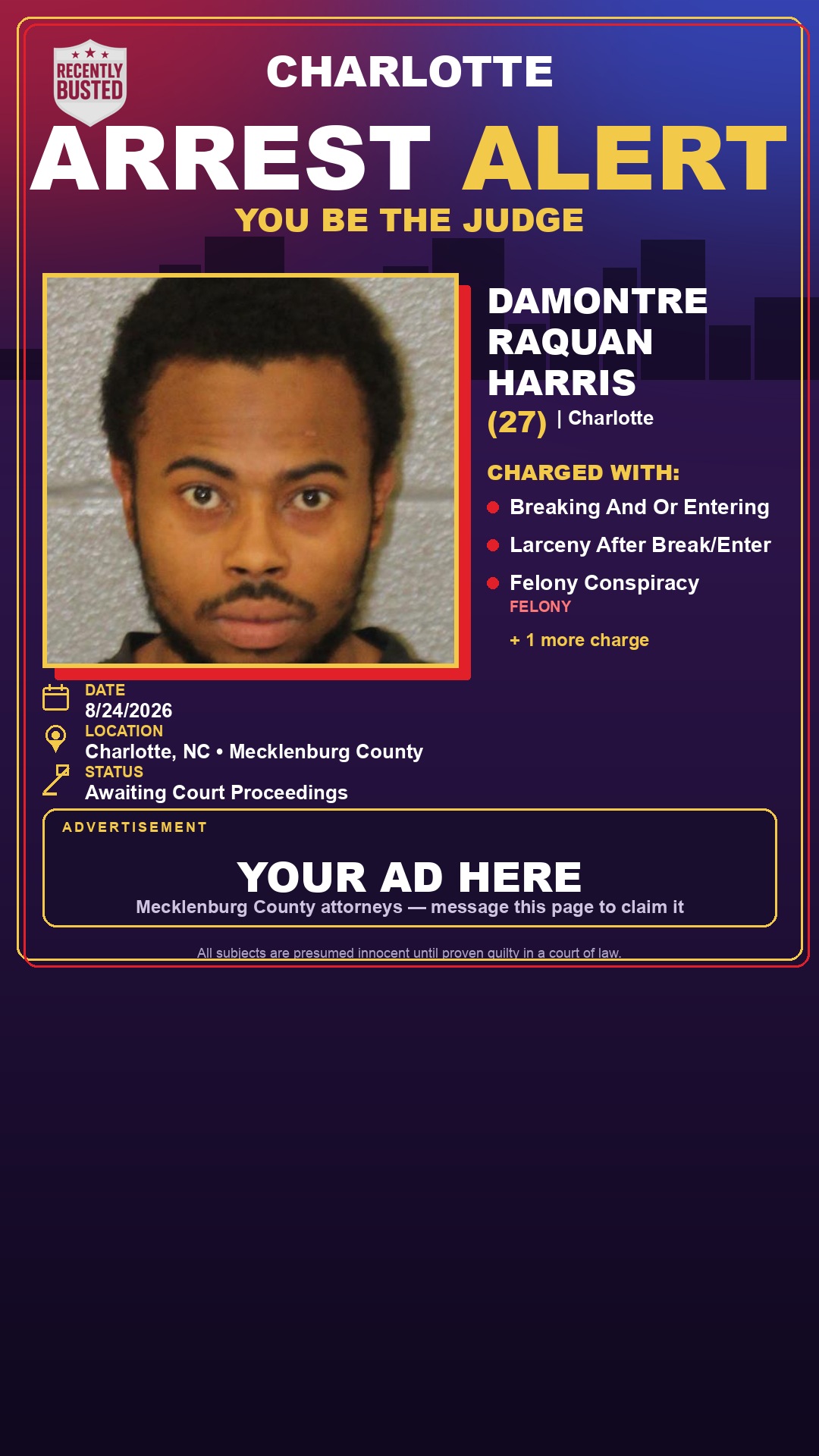 Arrest report - DAMONTRE RAQUAN HARRIS