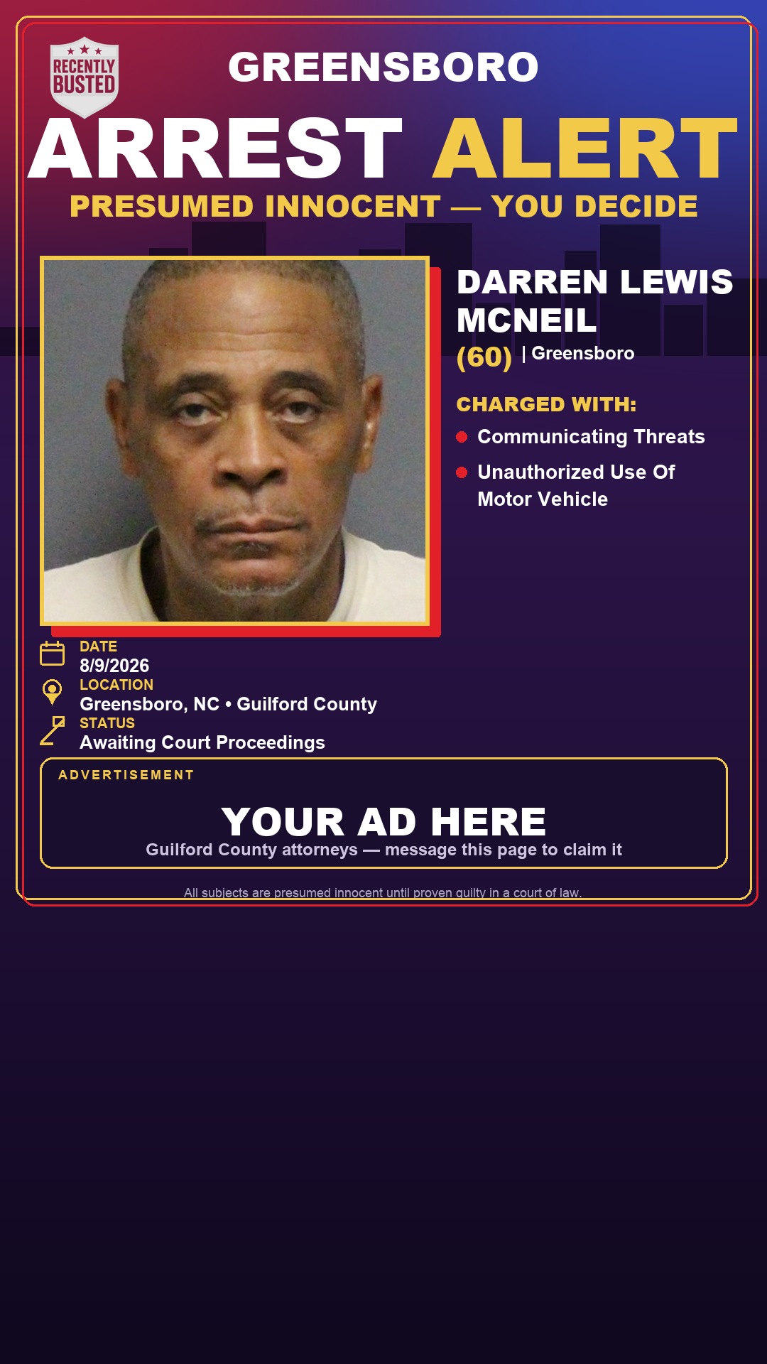 Arrest report - DARREN LEWIS MCNEIL