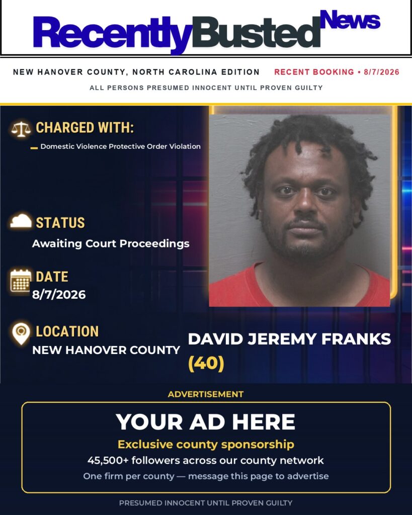 DAVID JEREMY FRANKS — arrest record card, New Hanover County