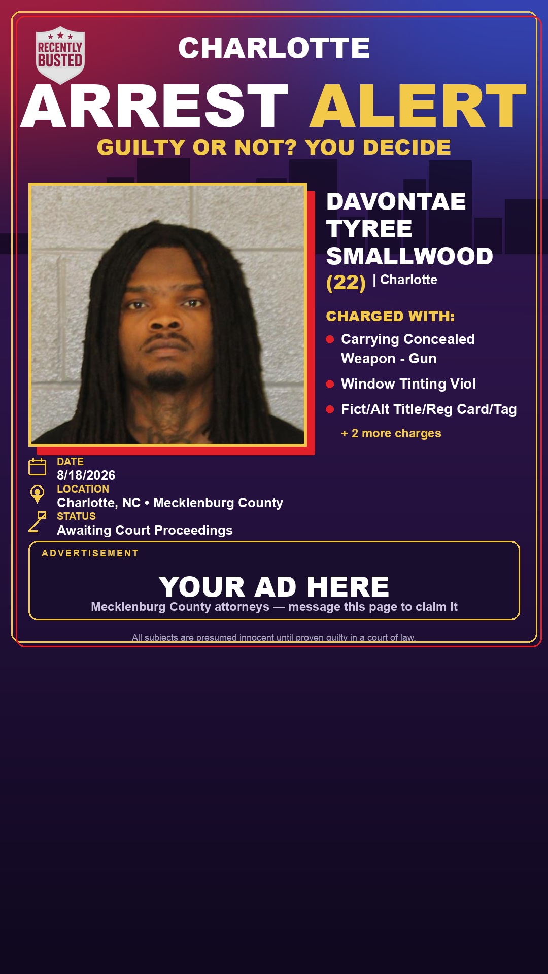 Arrest report - DAVONTAE TYREE SMALLWOOD
