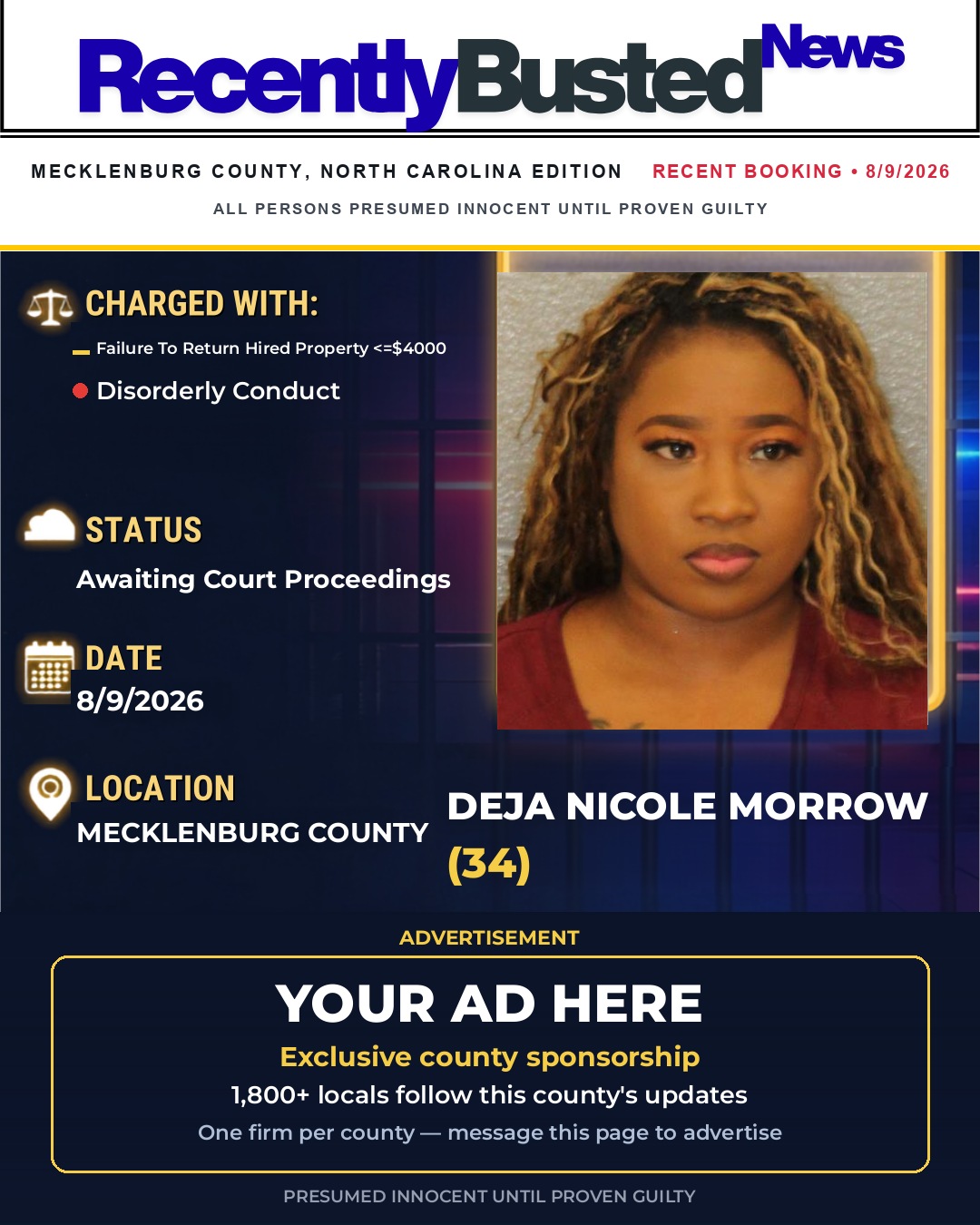 Arrest report - DEJA NICOLE MORROW