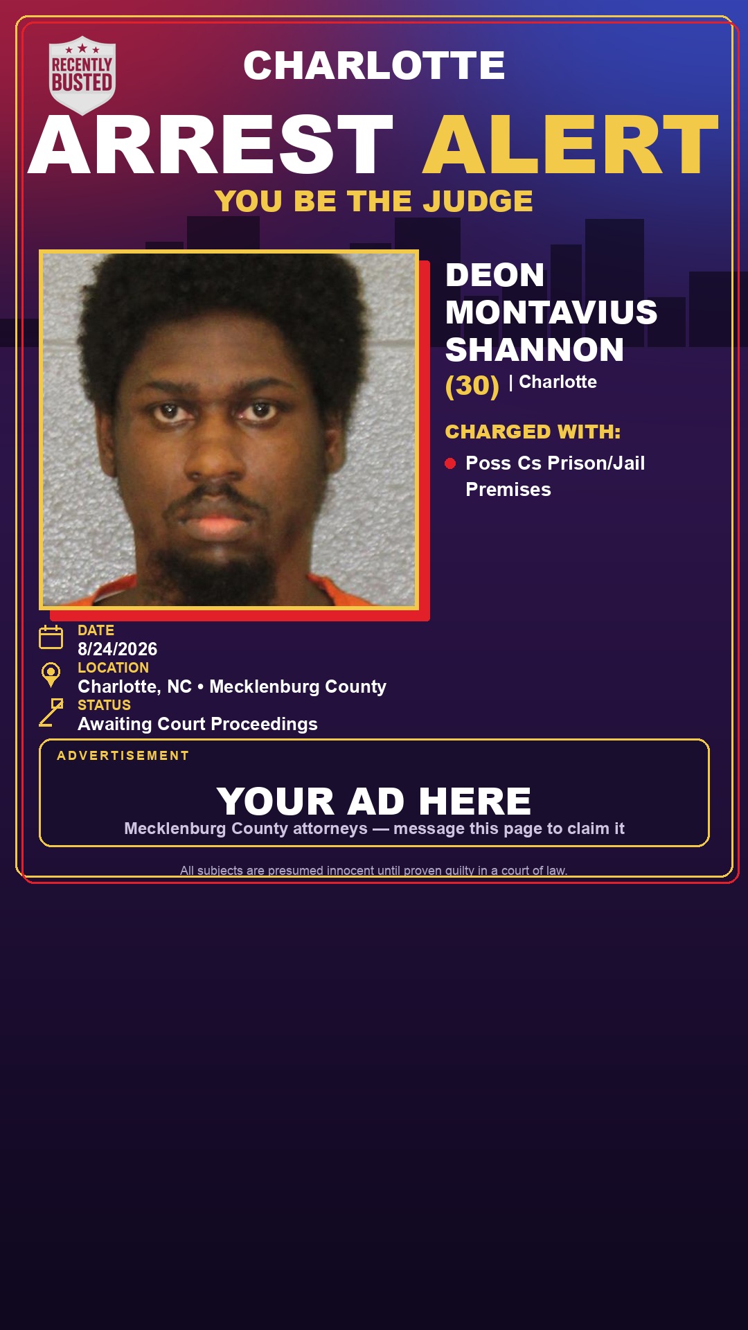 Arrest report - DEON MONTAVIUS SHANNON