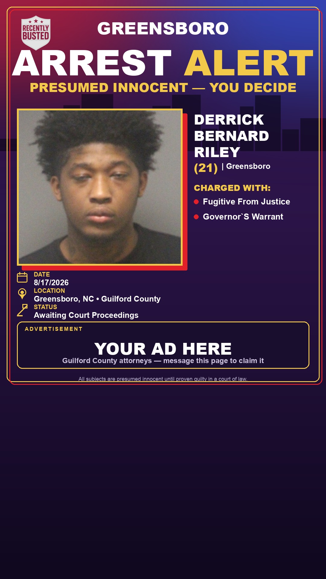Arrest report - DERRICK BERNARD RILEY