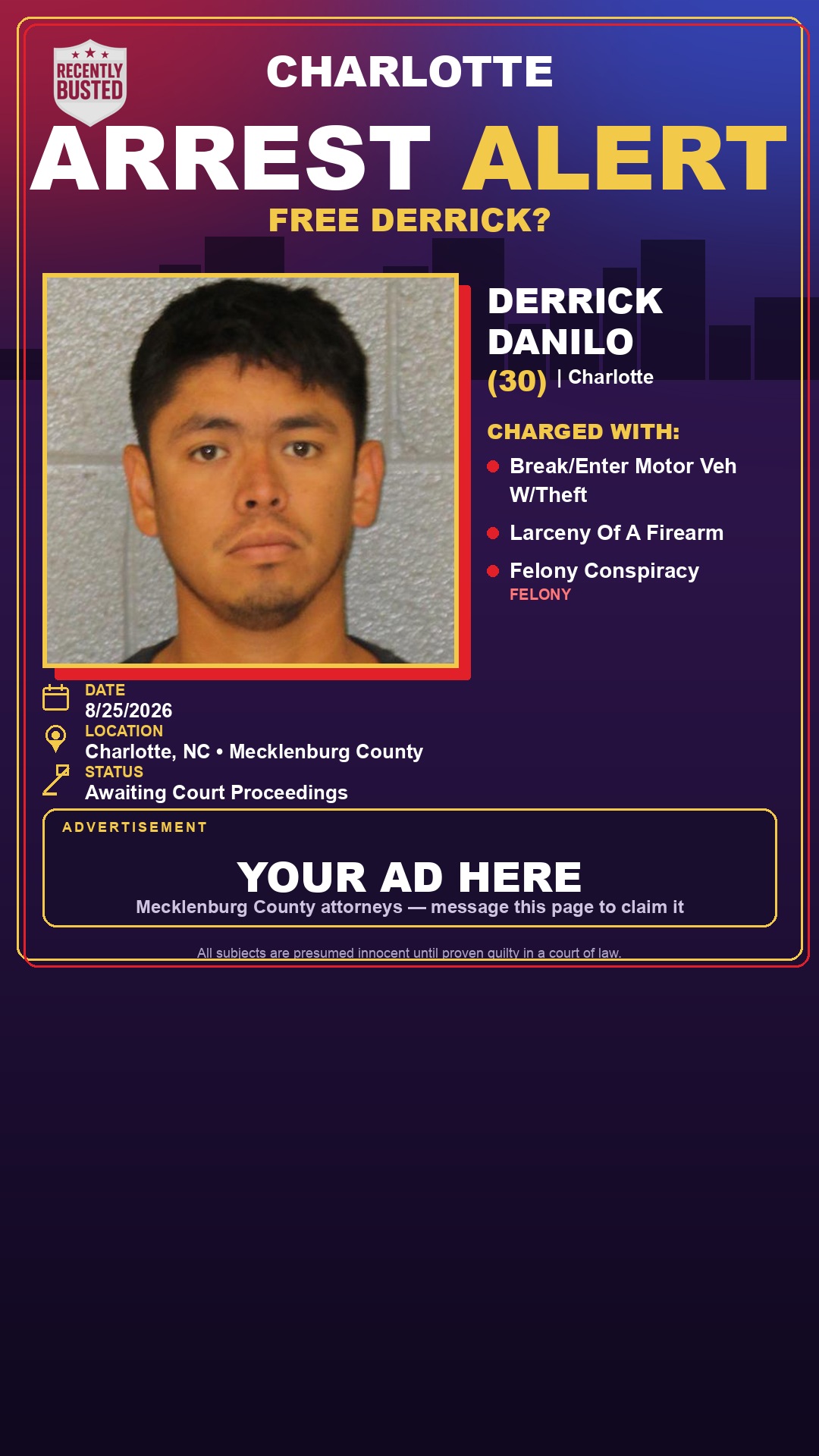 Arrest report - DERRICK DANILO