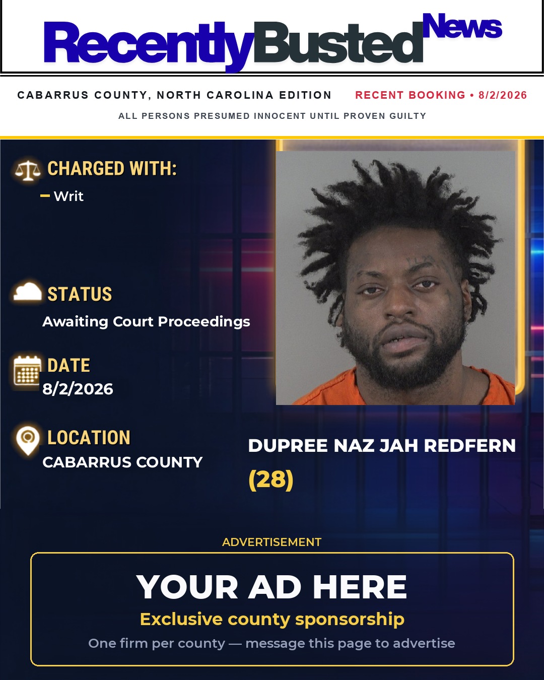Arrest report - DUPREE NAZ JAH REDFERN
