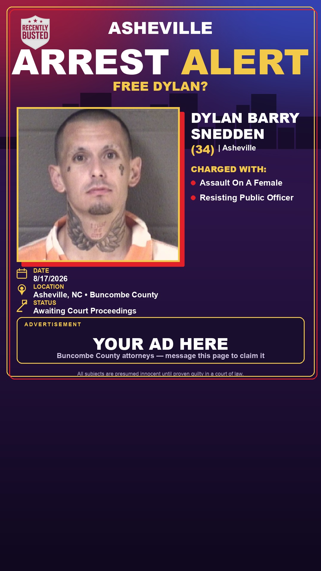 Arrest report - DYLAN BARRY SNEDDEN
