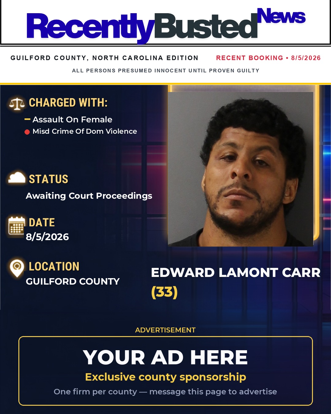 Arrest report - EDWARD LAMONT CARR