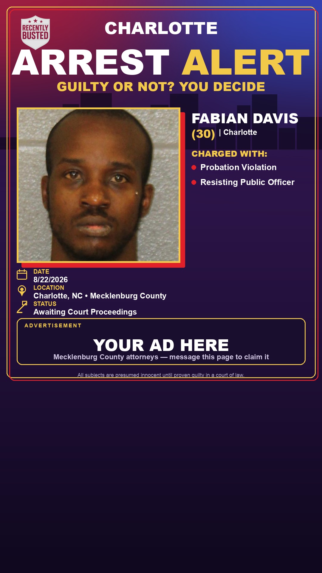 Arrest report - FABIAN DAVIS