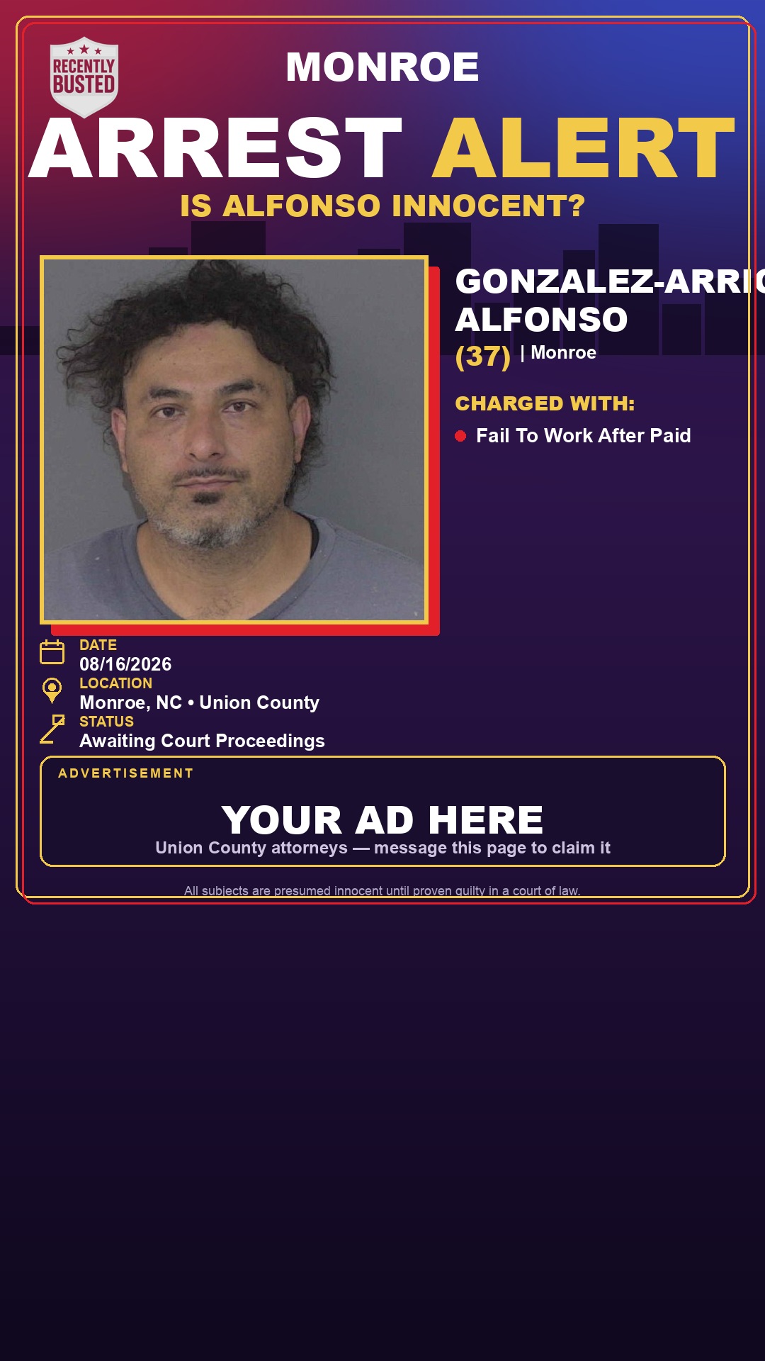 Arrest report - GONZALEZ-ARRIOLA, ALFONSO