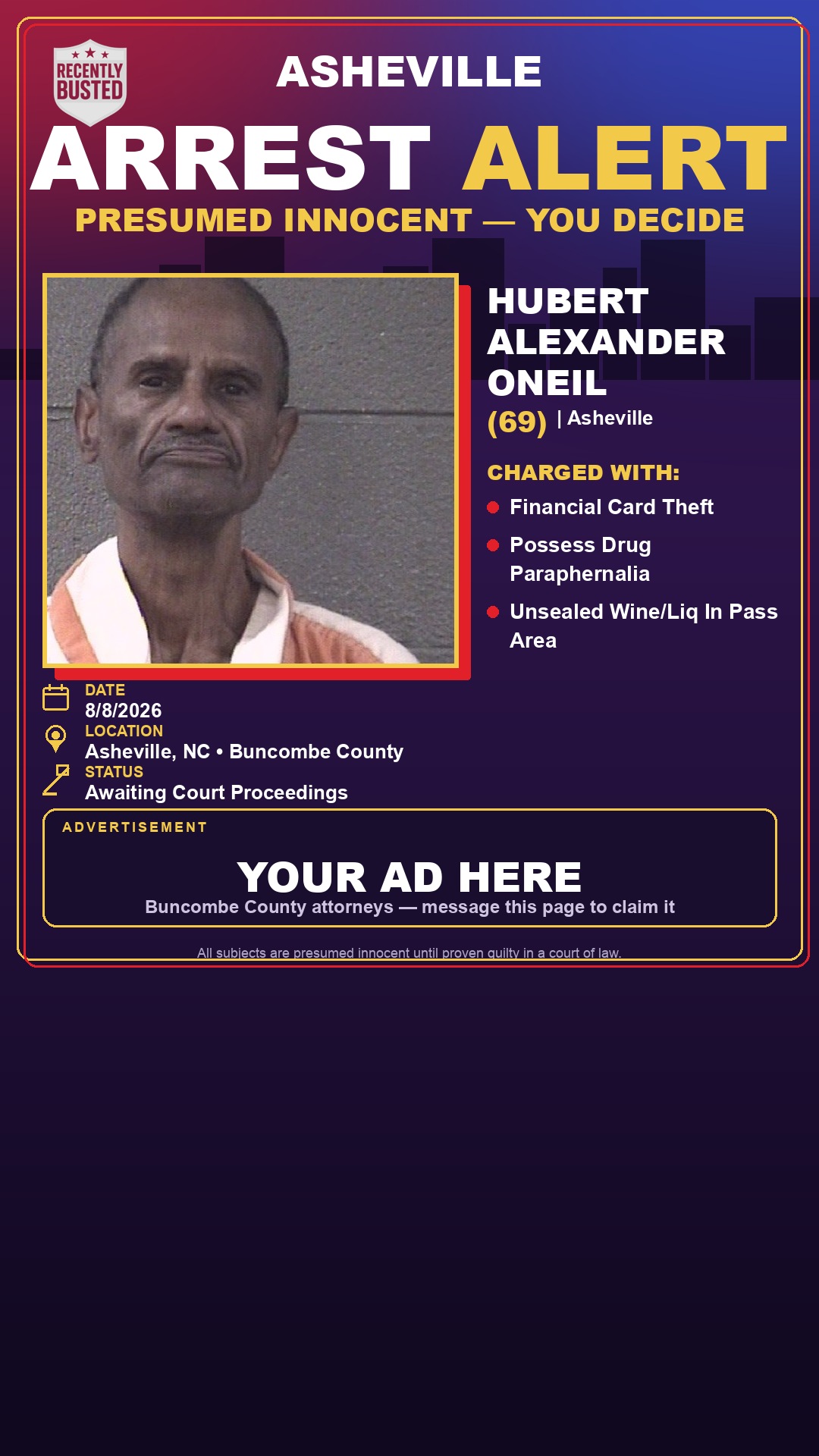Arrest report - HUBERT ALEXANDER ONEIL