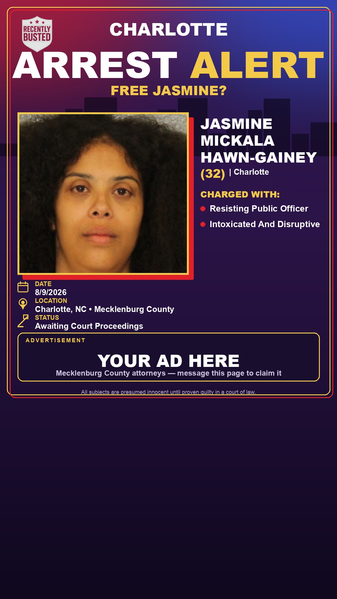 Arrest report - JASMINE MICKALA HAWN-GAINEY