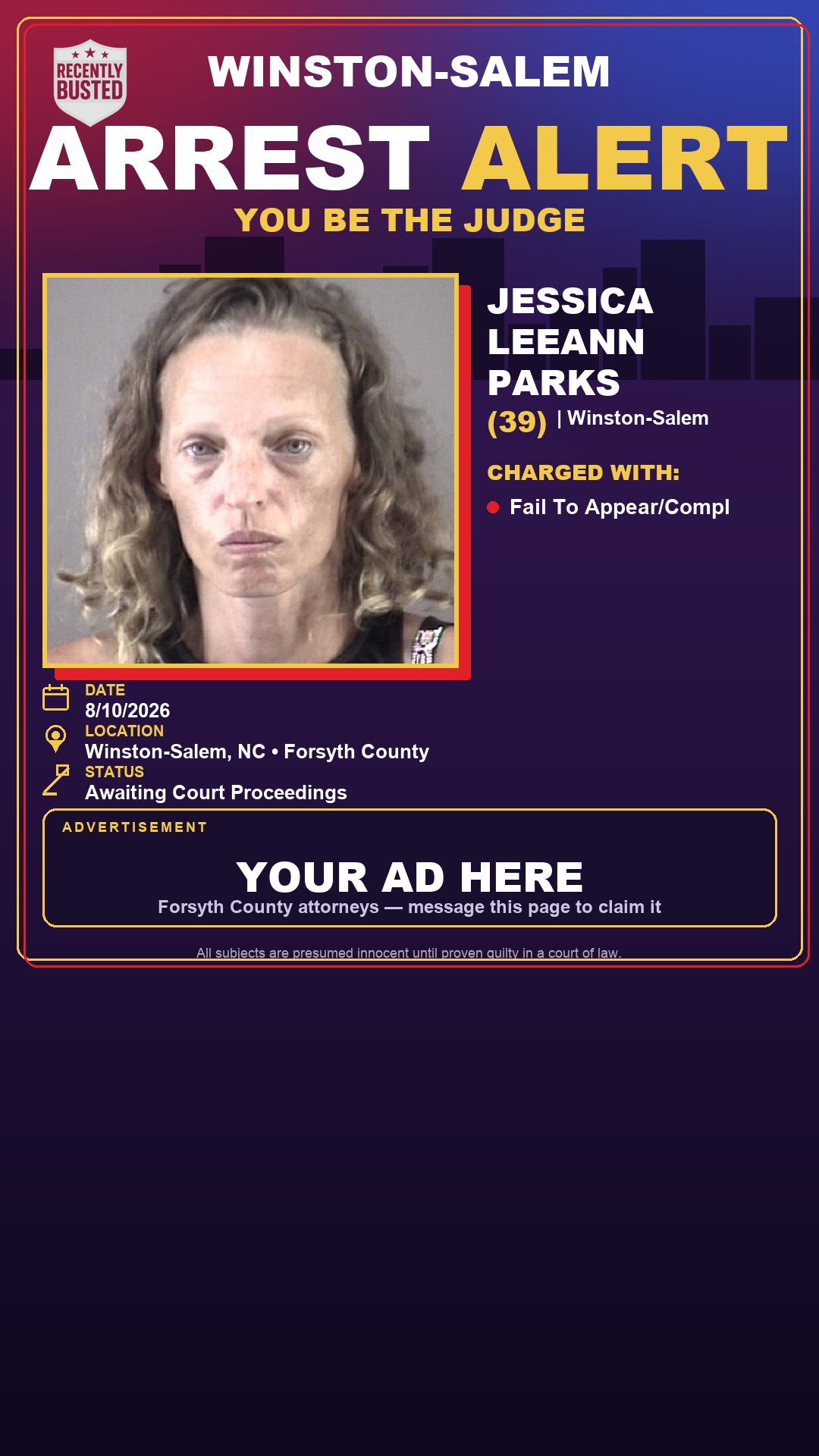 Arrest report - JESSICA LEEANN PARKS