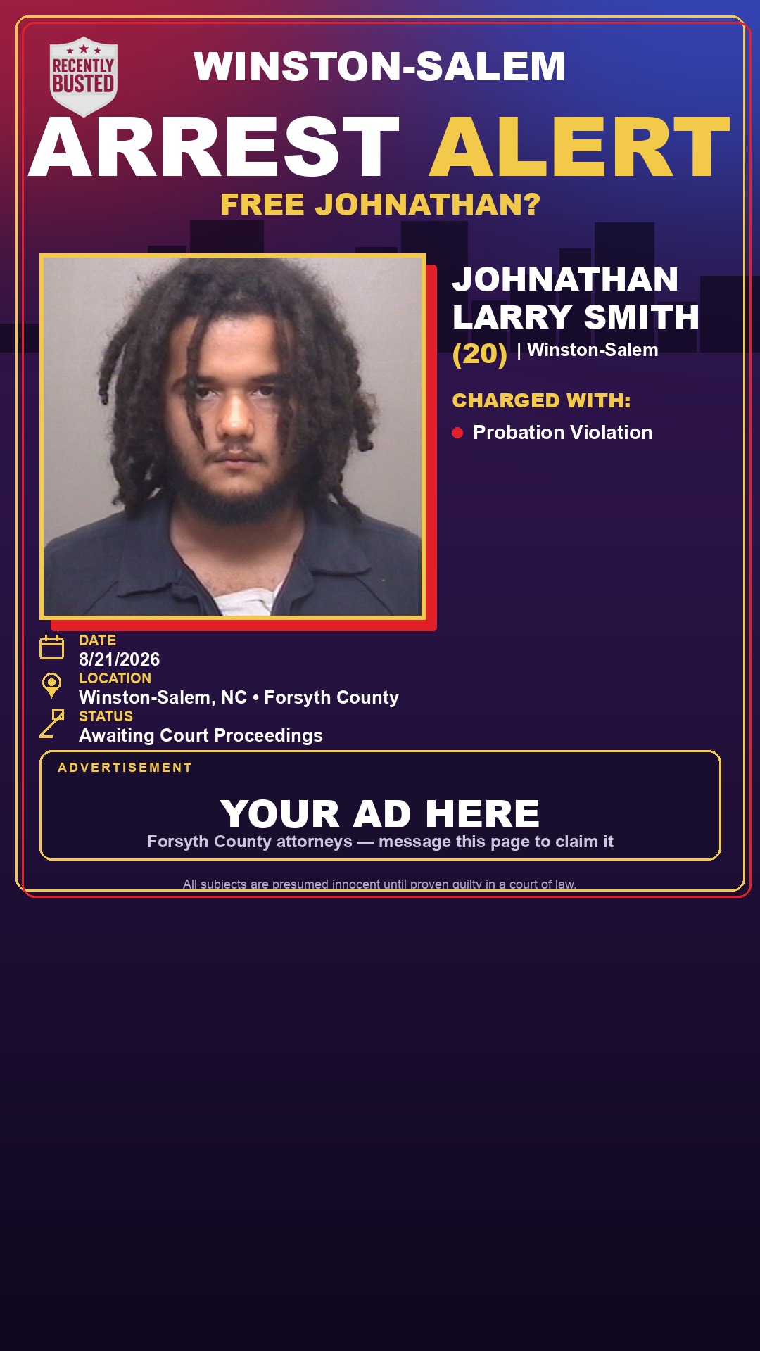 Arrest report - JOHNATHAN LARRY SMITH