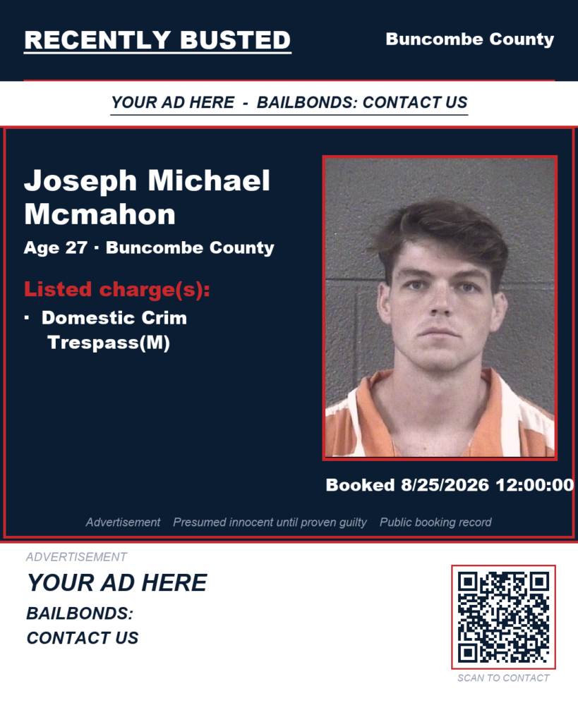 JOSEPH MICHAEL MCMAHON — arrest record card, Buncombe County, North Carolina