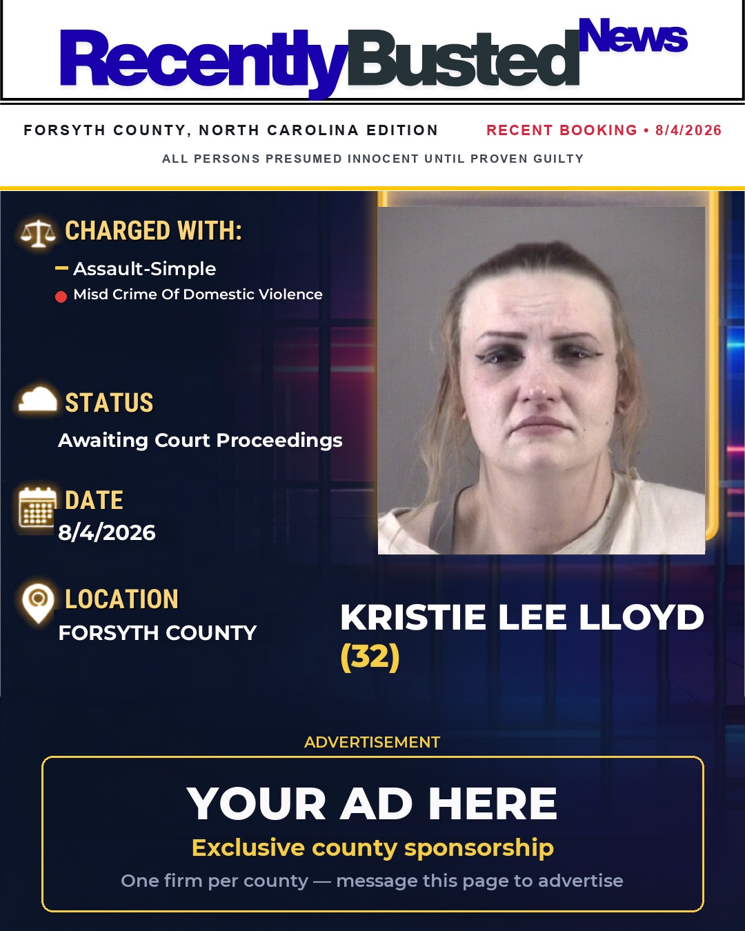 Arrest report - KRISTIE LEE LLOYD